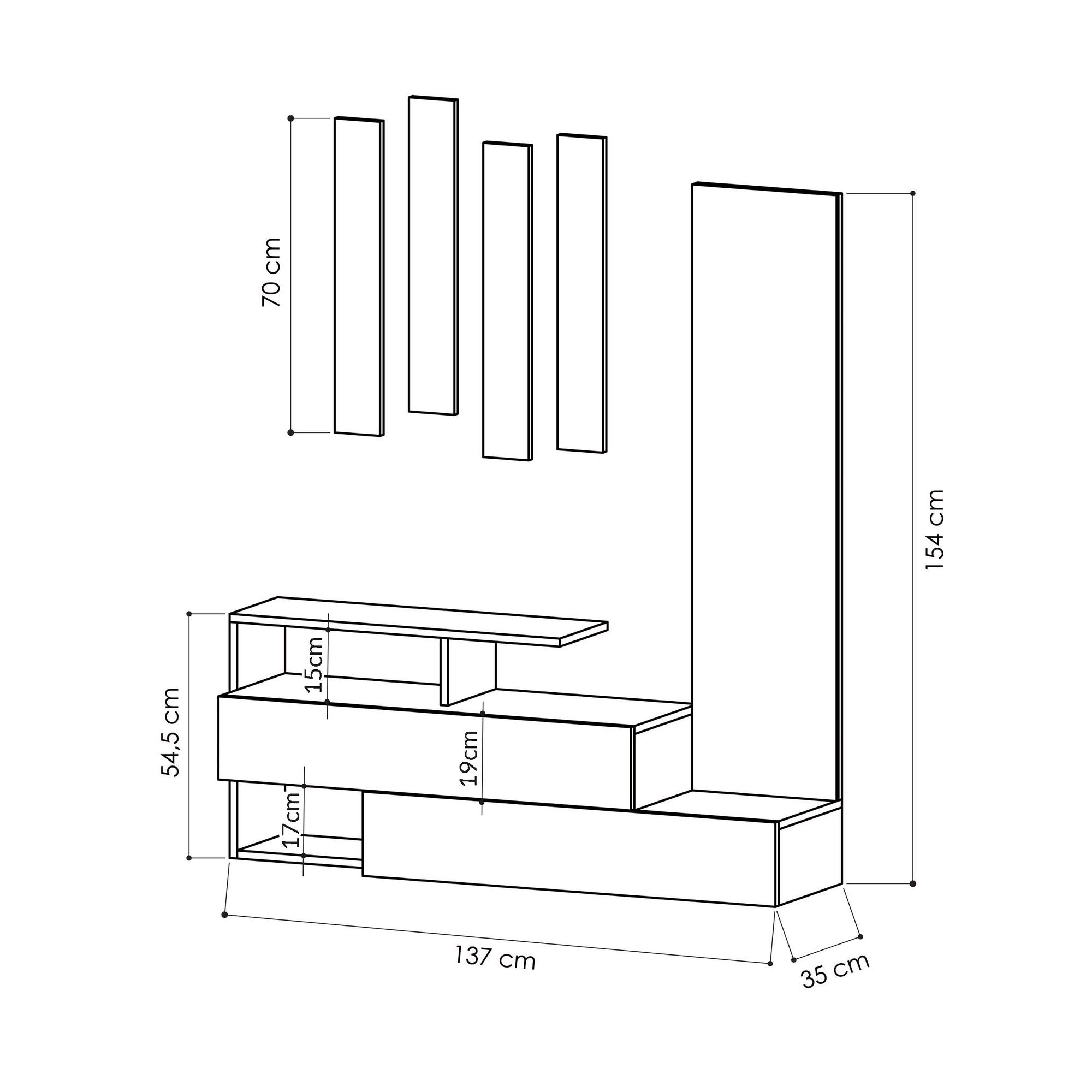 Suporte de hall moderno com espelho e cabideiro, branco, 137 x 54,5 x 35 cm | 100% revestido em melamina, dobradiças de fechamento suave, montagem na parede, elegante e funcional