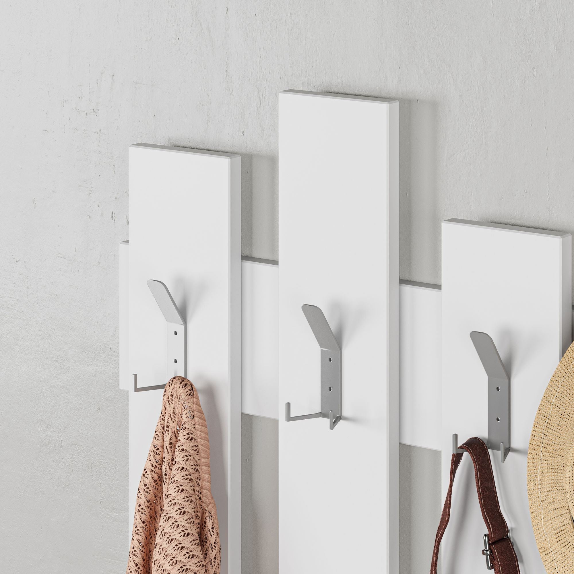 Cabideiro de parede elegante com ganchos, branco, 64 x 79 x 4 cm | Painel de partículas 100% revestido com melamina, 18 mm de espessura | Elegante e funcional para espaços tradicionais
