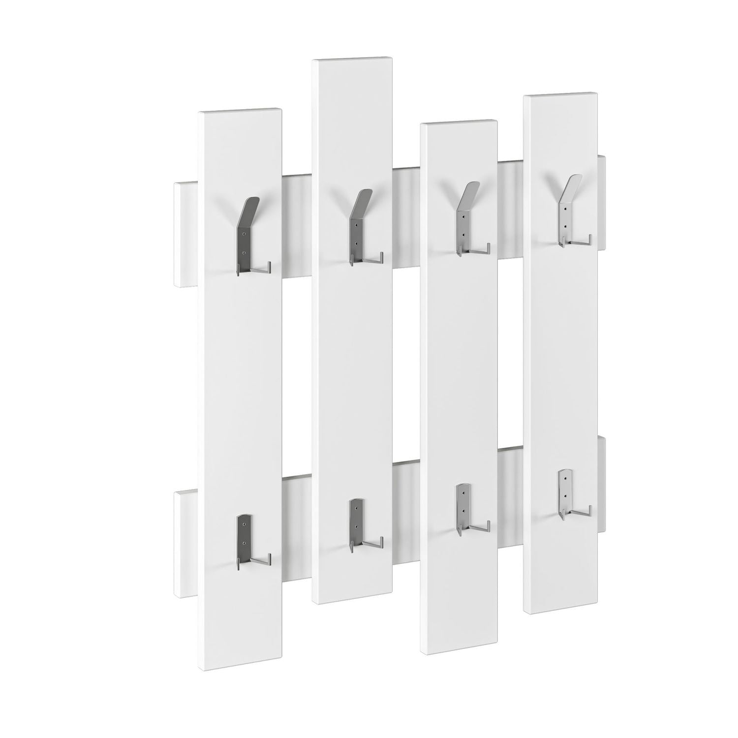 Cabideiro de parede elegante com ganchos, branco, 64 x 79 x 4 cm | Painel de partículas 100% revestido com melamina, 18 mm de espessura | Elegante e funcional para espaços tradicionais