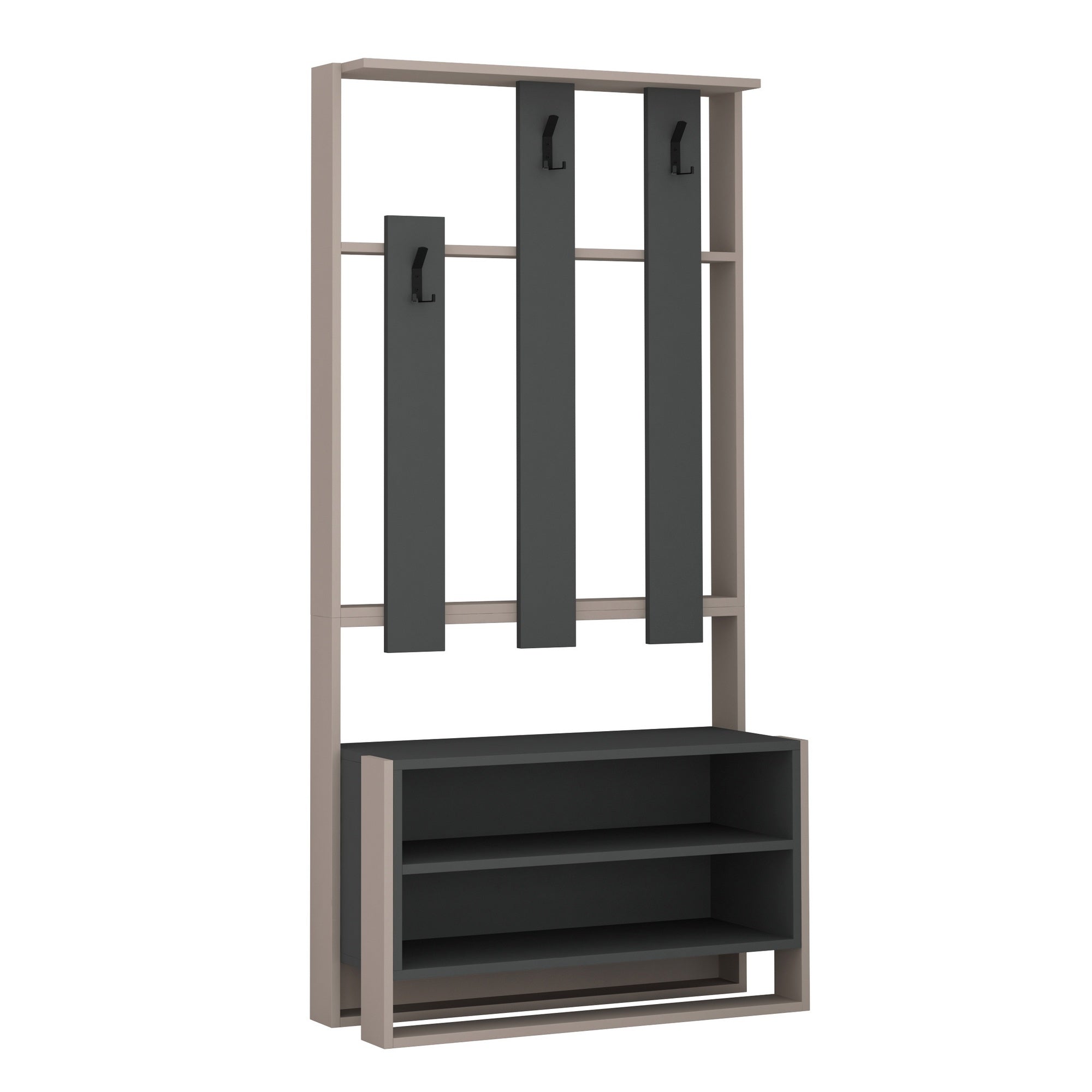 Conjunto para hall de entrada– 90 x 180 x 36 cm – Mocha Claro e Antracite – Painel de partículas revestido a melamina