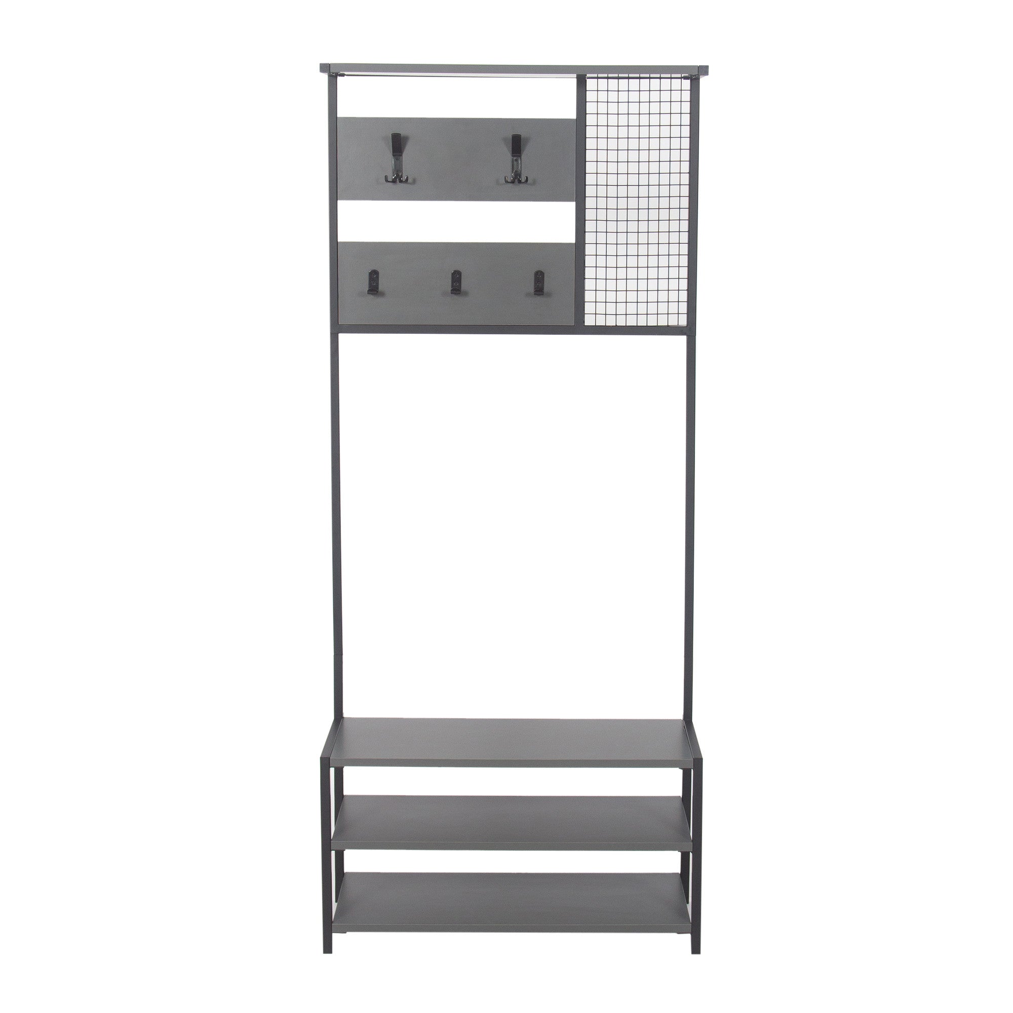 Suporte de hall moderno com 3 prateleiras e cabideiro suspenso, antracite e preto, 78 x 182 x 30 cm | Painel de partículas 100% revestido de melamina e estrutura de metal | Design elegante e funcional