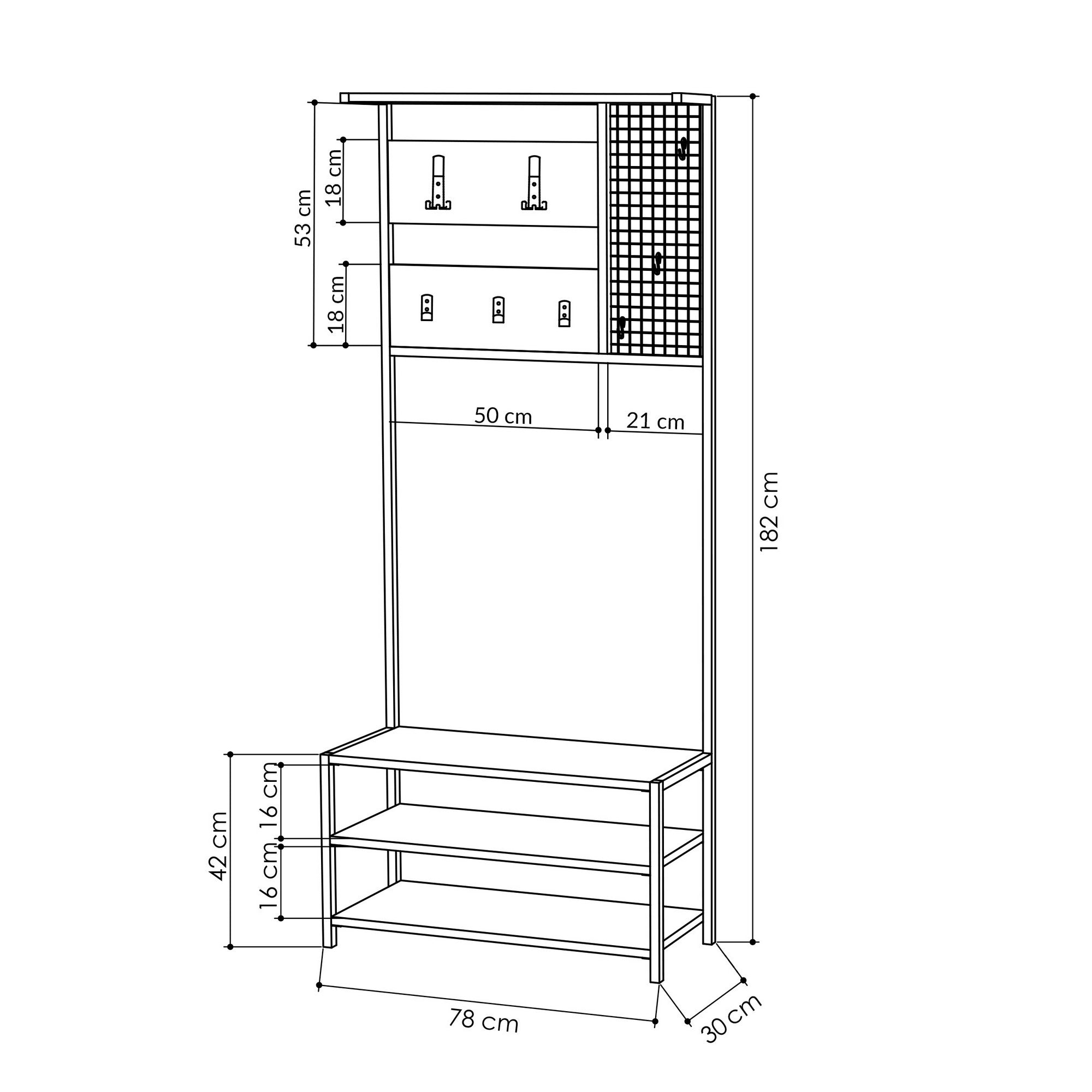 Suporte de hall moderno com 3 prateleiras e cabideiro suspenso, antracite e preto, 78 x 182 x 30 cm | Painel de partículas 100% revestido de melamina e estrutura de metal | Design elegante e funcional