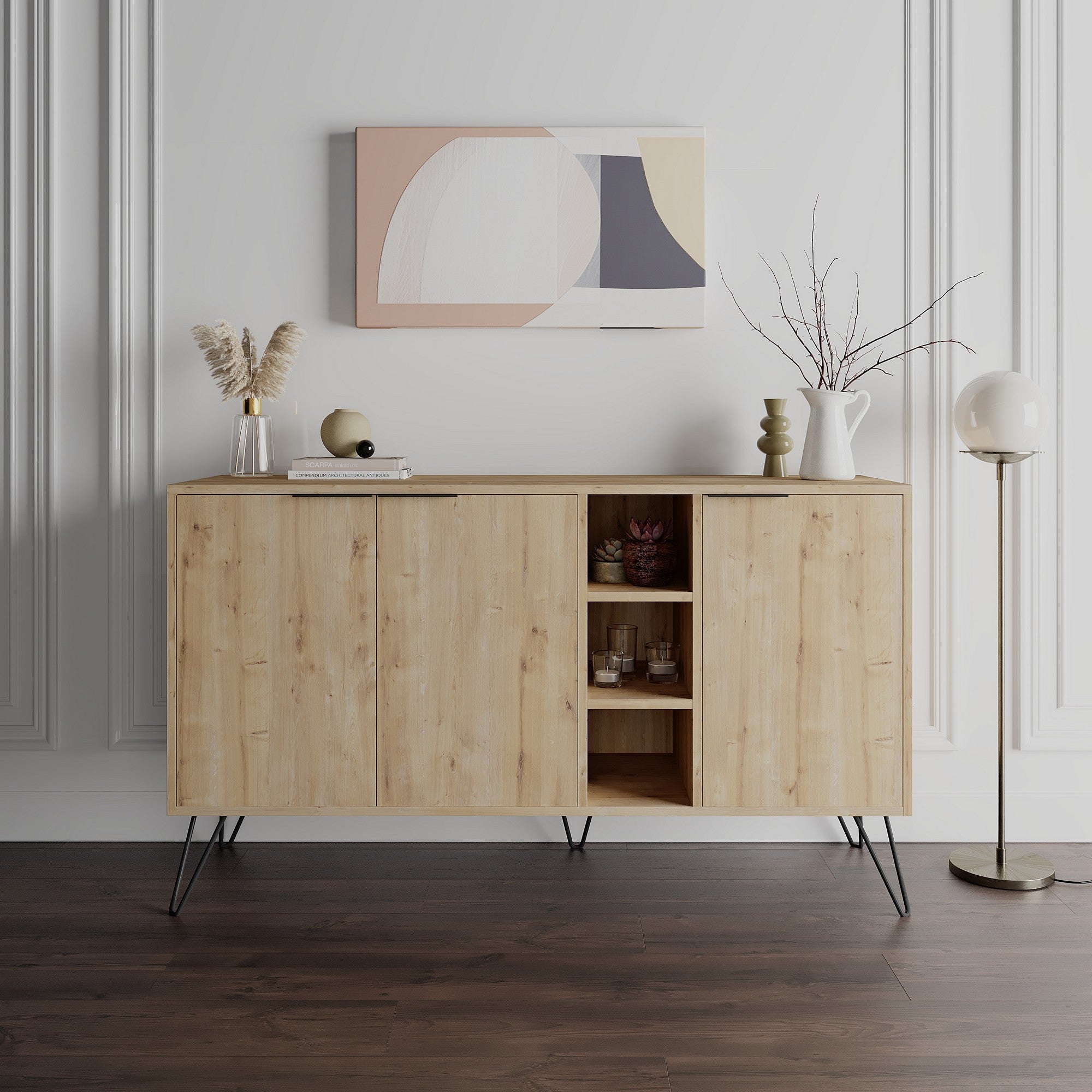 Aparador Moderno – 142 x 83 x 35,6 cm – carvalho – melamina