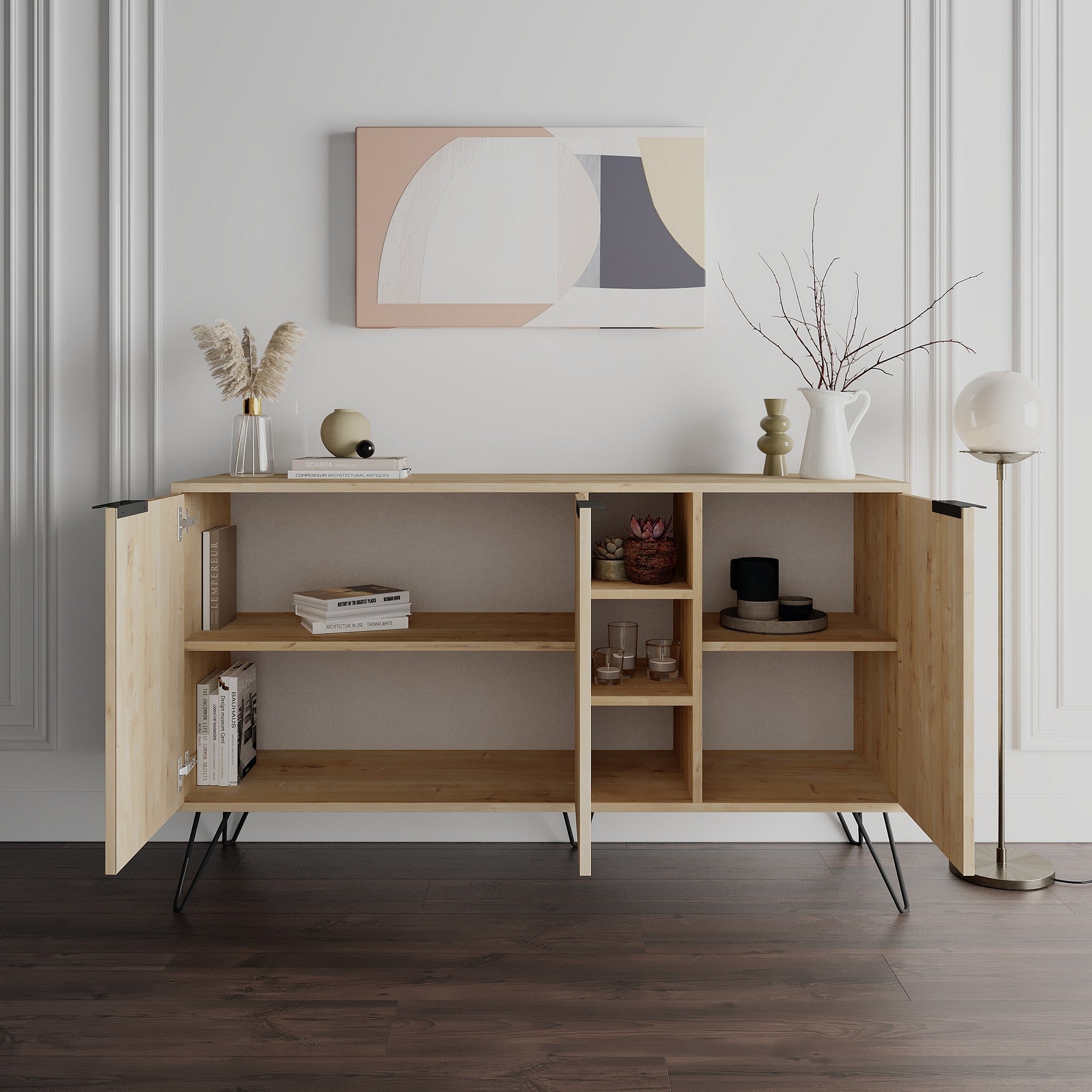 Aparador Moderno – 142 x 83 x 35,6 cm – carvalho – melamina