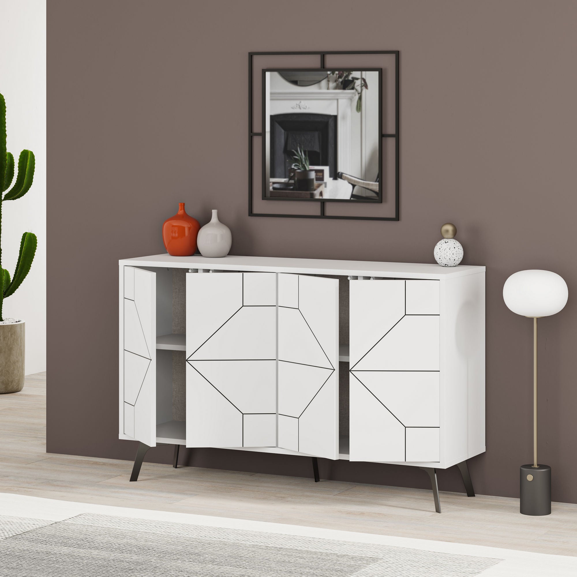 Aparador Moderno – 123 cm – Branco – Painel de Partículas revestido em Melamina