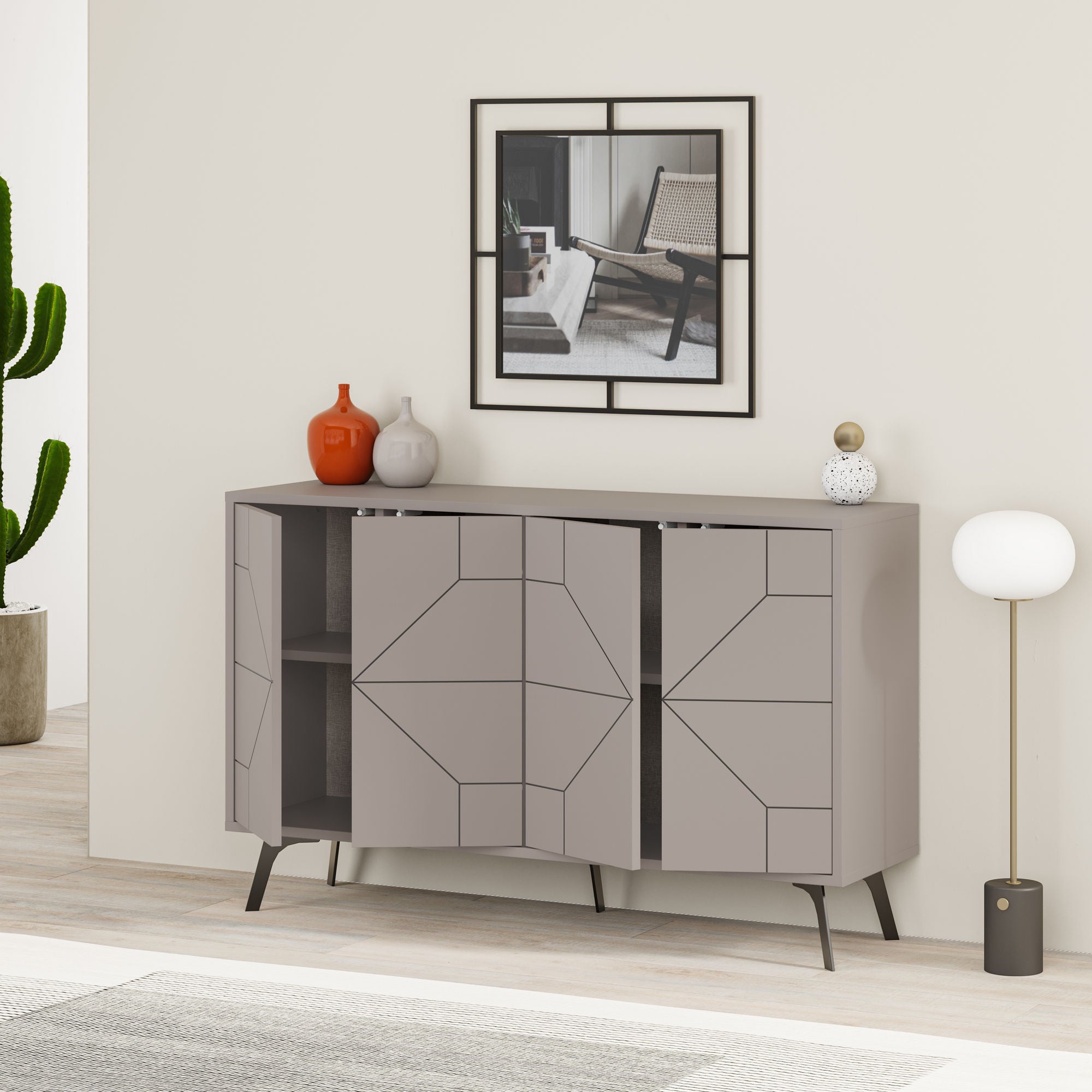 Aparador Moderno – 123 x 62,4 x 35 cm – Mocha Claro – Melamina