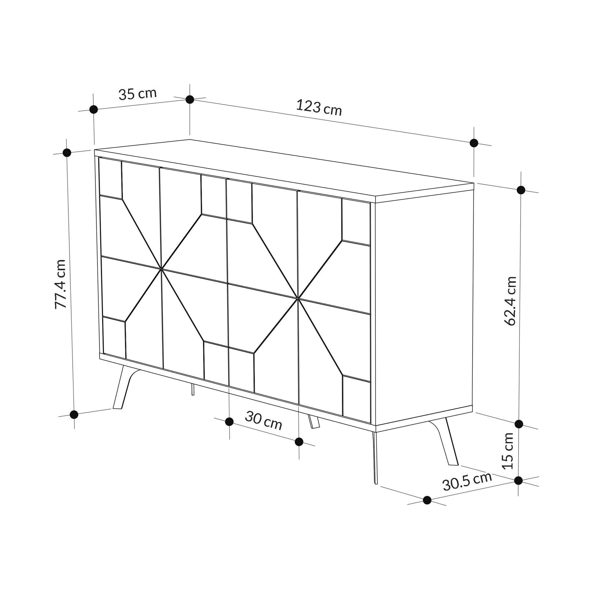 Aparador Moderno – 123 x 62,4 x 35 cm – Mocha Claro – Melamina