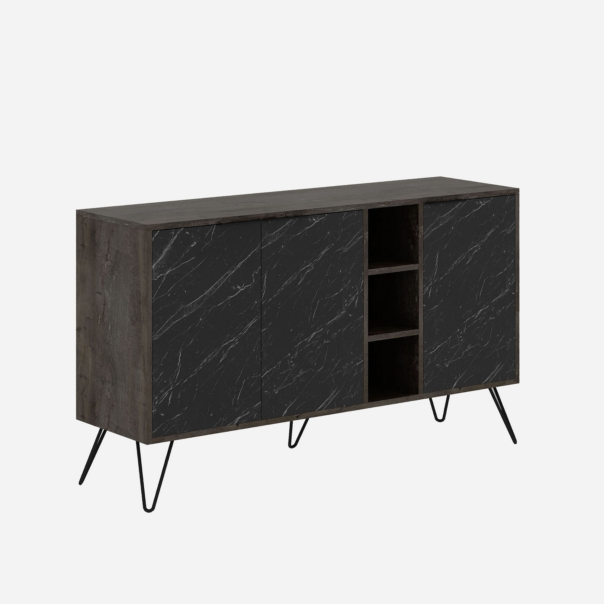 Aparador Moderno – 142 x 83 x 35,6 cm – Castanho Escuro e Bendir – 100% Melamina