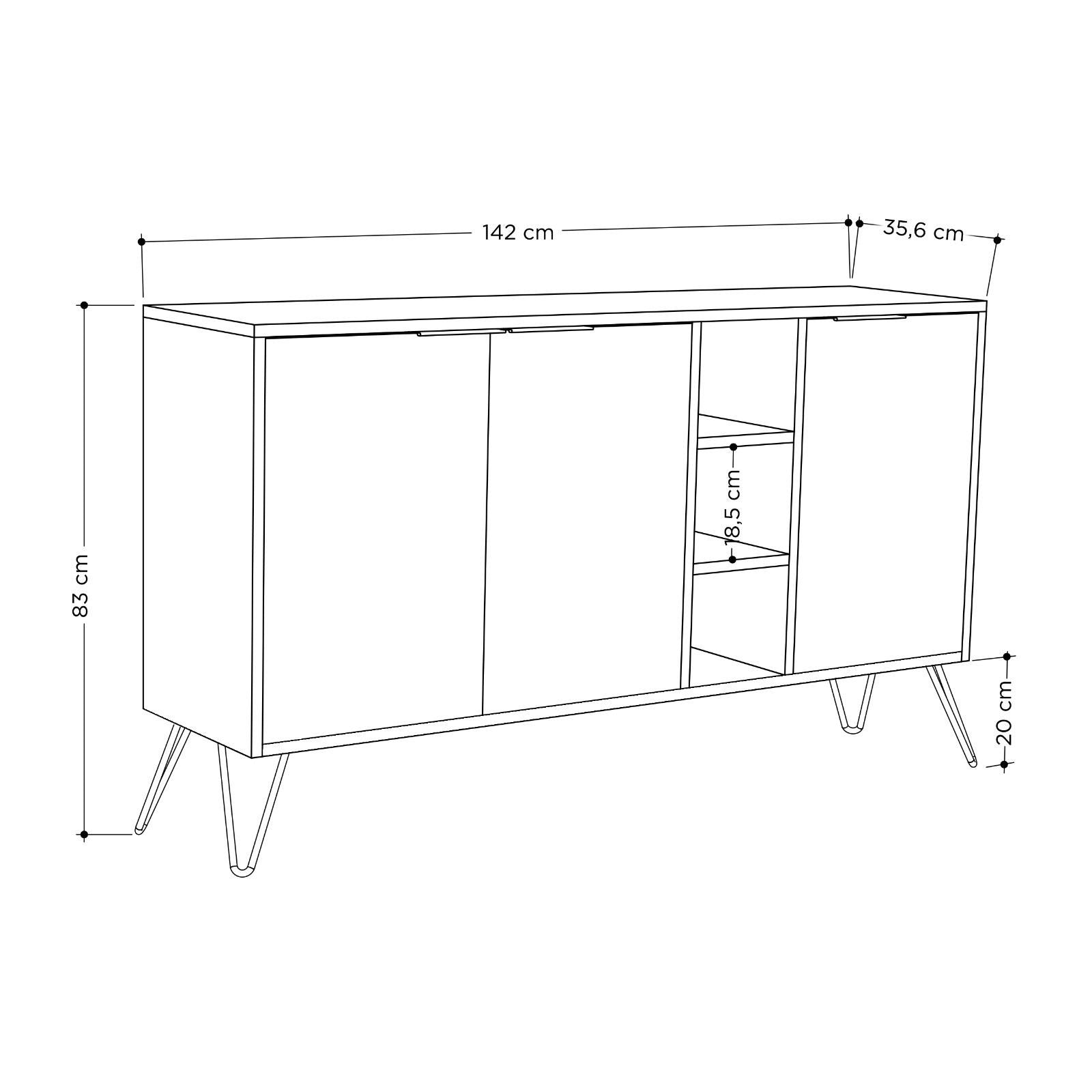 Aparador Moderno – 142 x 83 x 35,6 cm – Castanho Escuro e Bendir – 100% Melamina