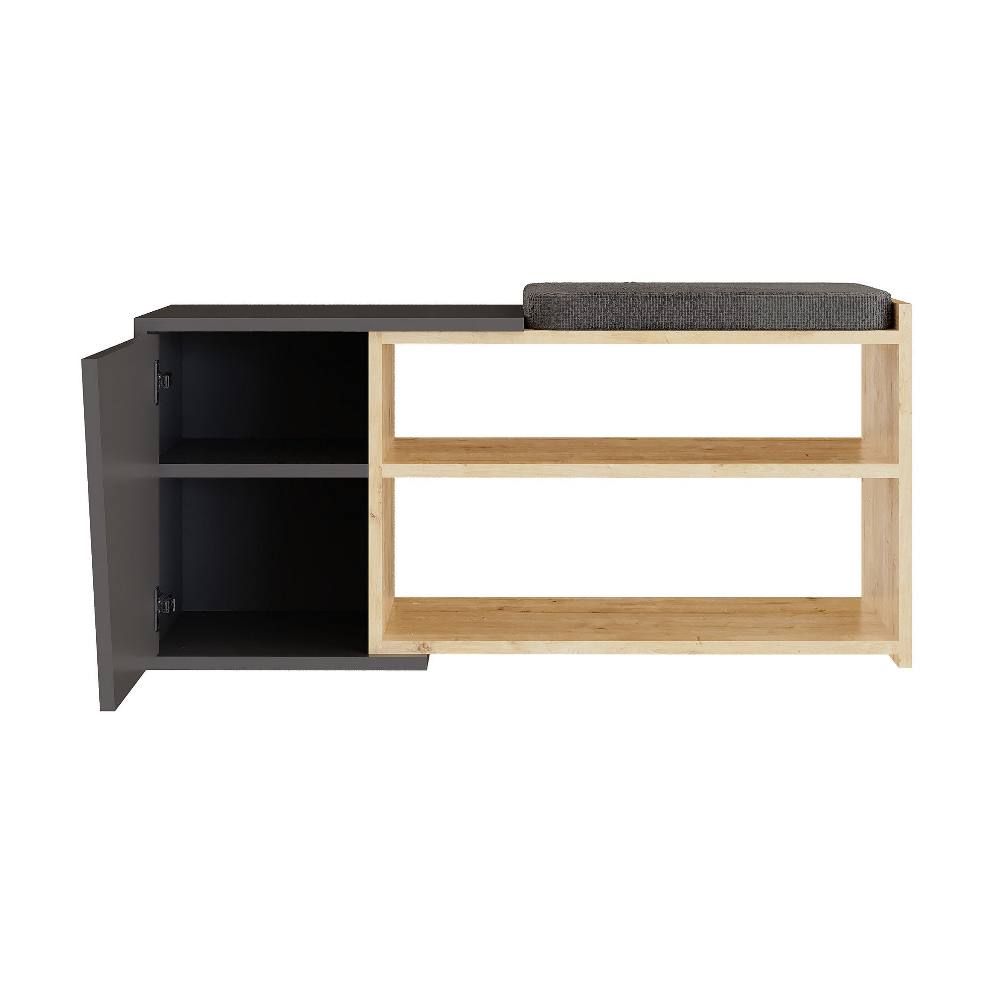 Sapateira estilosa, carvalho e antracite, 104 x 47 x 37 cm | 100% revestida em melamina, 18 mm de espessura, montagem na parede, dobradiças de fechamento suave | Design boêmio