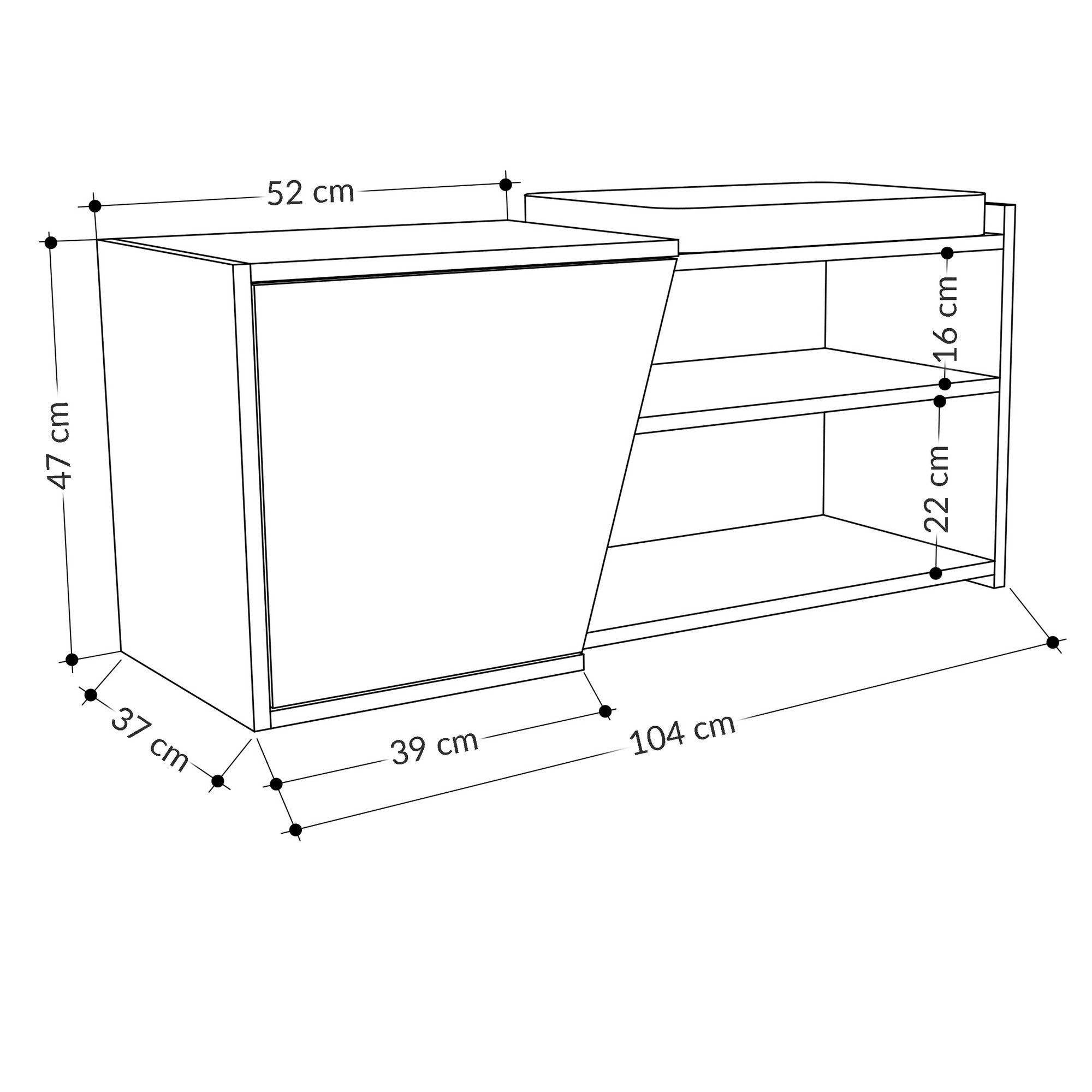Sapateira estilosa, carvalho e antracite, 104 x 47 x 37 cm | 100% revestida em melamina, 18 mm de espessura, montagem na parede, dobradiças de fechamento suave | Design boêmio