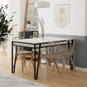 Mesa de Jantar Extensível, Branca, 132-170 cm | Painel de Partículas 100% Revestido em Melamina, 18 mm de Espessura, Pernas de Metal | Estilo Boêmio e Campestre, Perfeita para Salas de Jantar