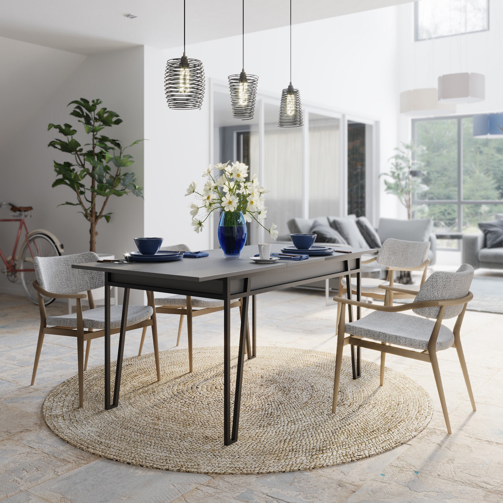 Mesa de Jantar Extensível, Antracite, 132-170 cm | Painel de Partículas 100% Revestido em Melamina, 18 mm de Espessura, Pés de Metal | Estilo Boêmio e Industrial, Perfeita para Salas de Jantar