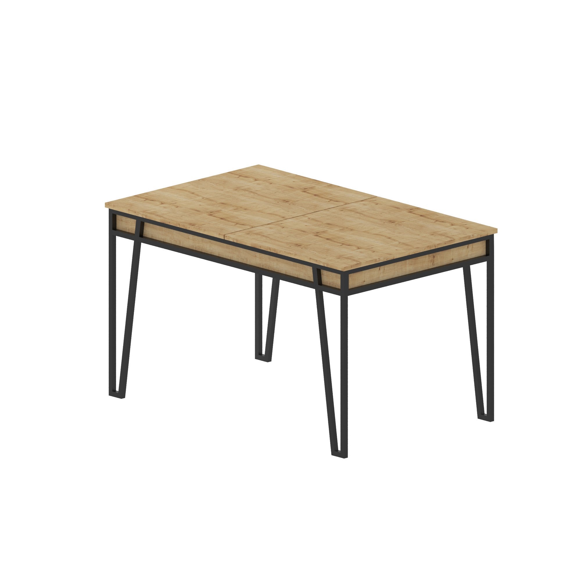 Mesa de Jantar Extensível, Cor Carvalho, 132-170 cm | Painel de Partículas 100% Revestido em Melamina, 18 mm de Espessura, Pés de Metal | Estilo Boêmio e Industrial, Perfeita para Salas de Jantar