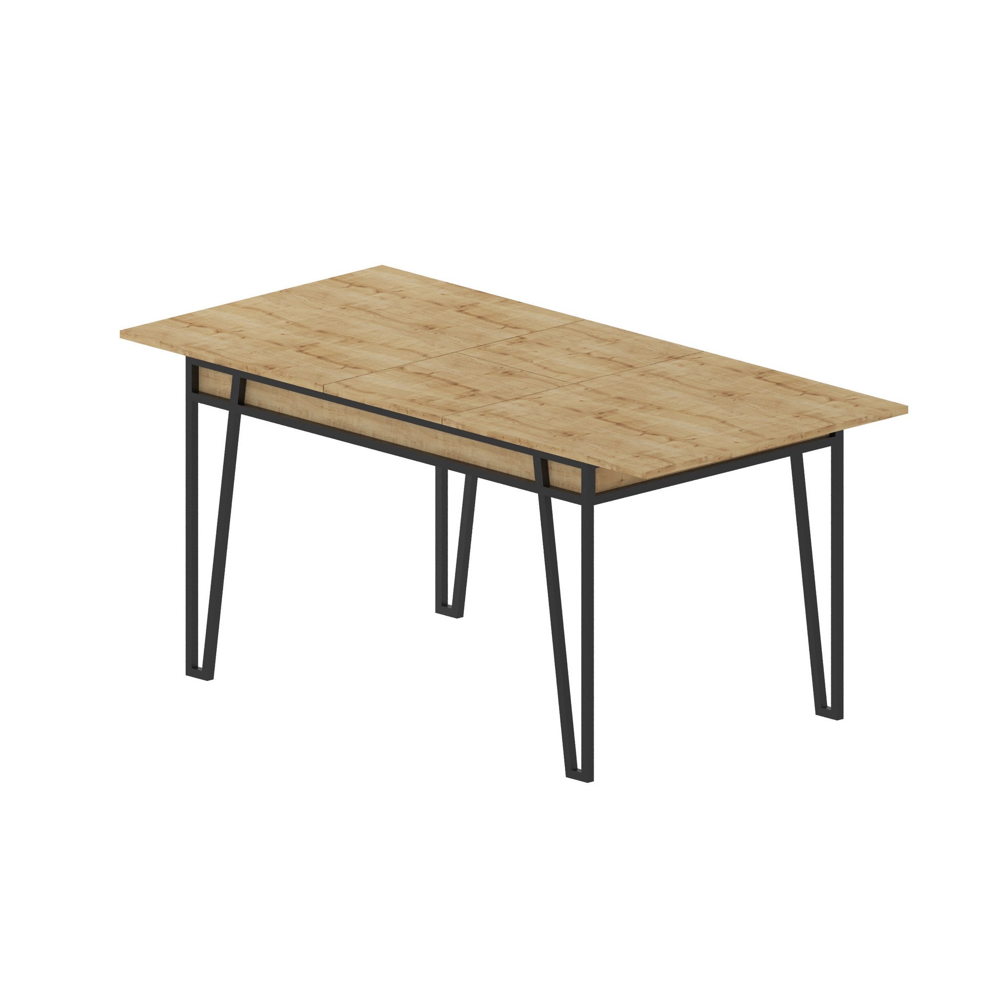 Mesa de Jantar Extensível, Cor Carvalho, 132-170 cm | Painel de Partículas 100% Revestido em Melamina, 18 mm de Espessura, Pés de Metal | Estilo Boêmio e Industrial, Perfeita para Salas de Jantar