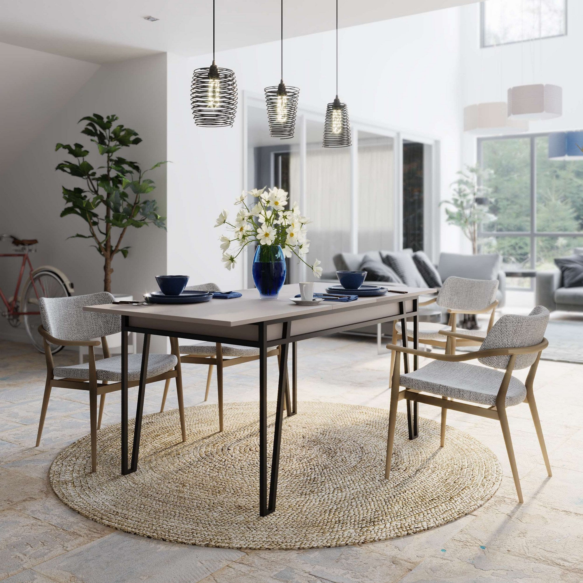 Mesa de Jantar Extensível, Cor Mocha Claro, 132-170 cm | Painel de Partículas 100% Revestido em Melamina, 18 mm de Espessura, Pés de Metal | Elegante e Funcional para Espaços de Jantar Modernos