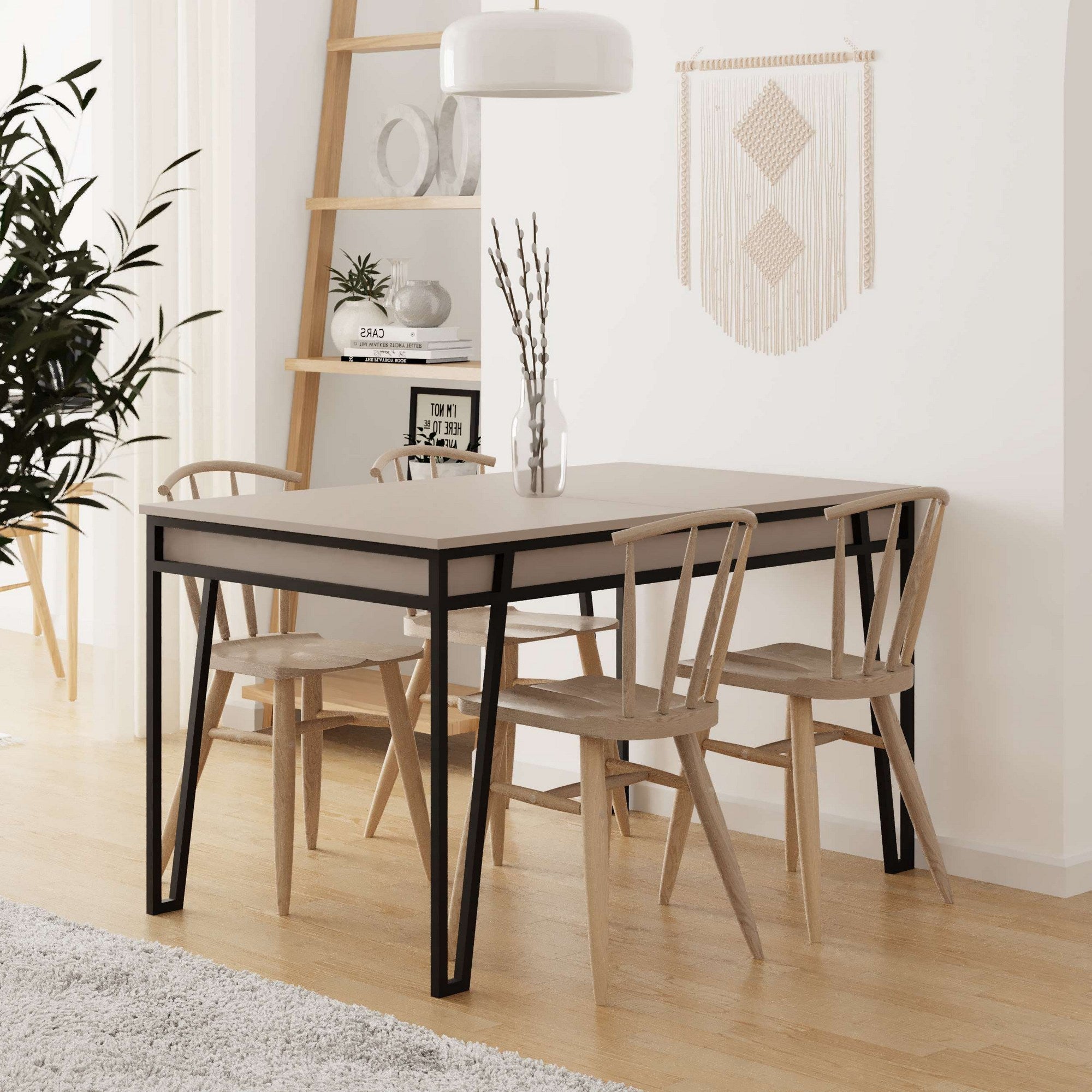 Mesa de Jantar Extensível, Cor Mocha Claro, 132-170 cm | Painel de Partículas 100% Revestido em Melamina, 18 mm de Espessura, Pés de Metal | Elegante e Funcional para Espaços de Jantar Modernos