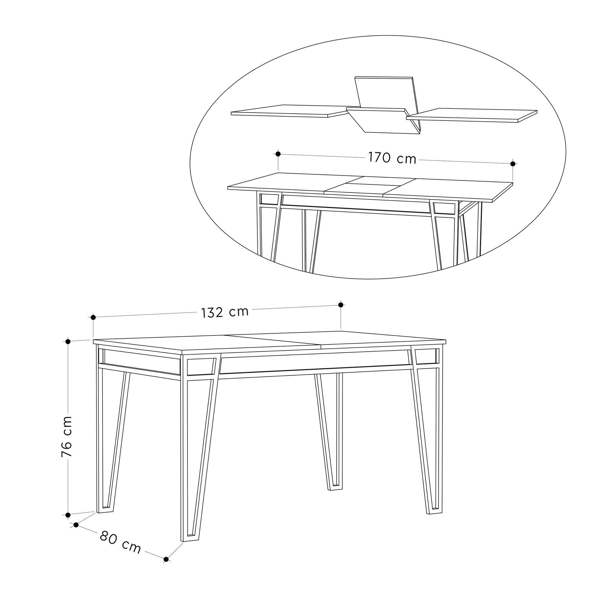 Mesa de Jantar Extensível, Cor Mocha Claro, 132-170 cm | Painel de Partículas 100% Revestido em Melamina, 18 mm de Espessura, Pés de Metal | Elegante e Funcional para Espaços de Jantar Modernos