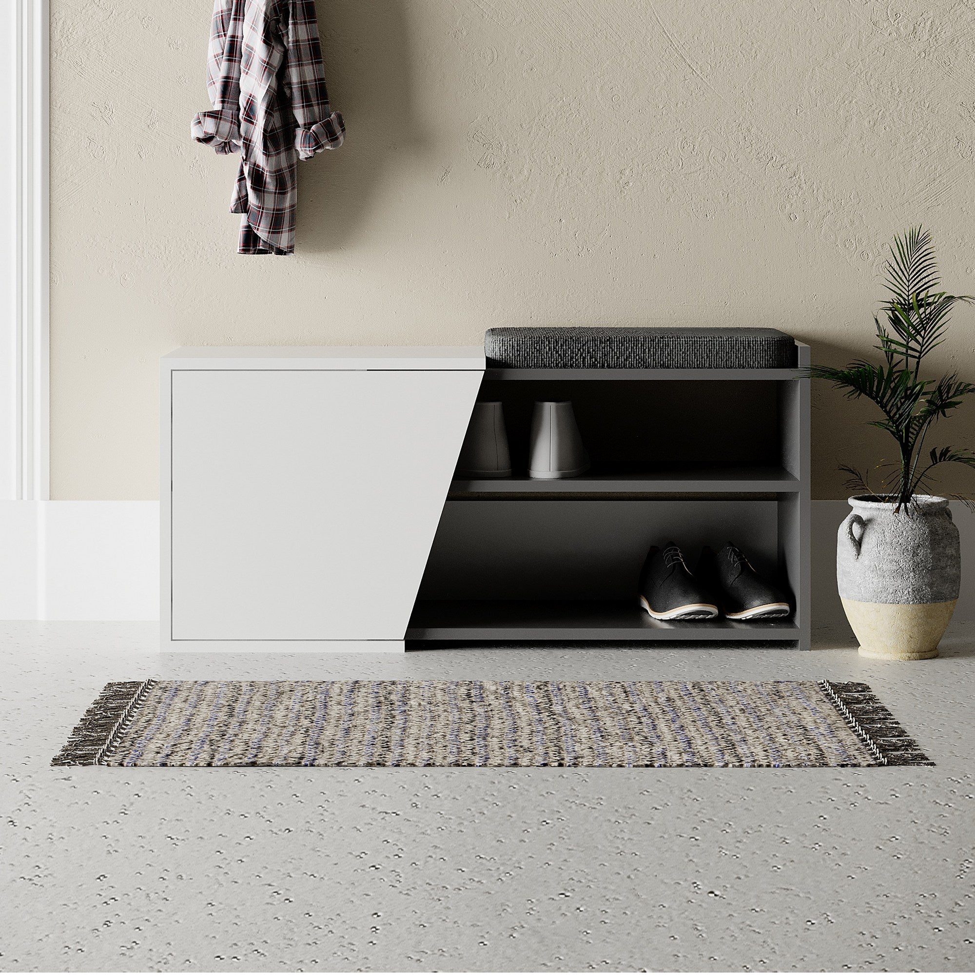 Sapateira estilosa, antracite e branca, 104,6 x 47,2 x 37,5 cm | 100% revestida em melamina, dobradiças de fechamento suave, fácil de limpar | Pés de madeira duráveis, capacidade para 35 kg