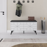 Sapateira branca estilosa, 107 cm | Painel de partículas 100% revestido em melamina, 18 mm de espessura, pés de metal, dobradiças com fechamento suave | Solução de armazenamento durável e elegante