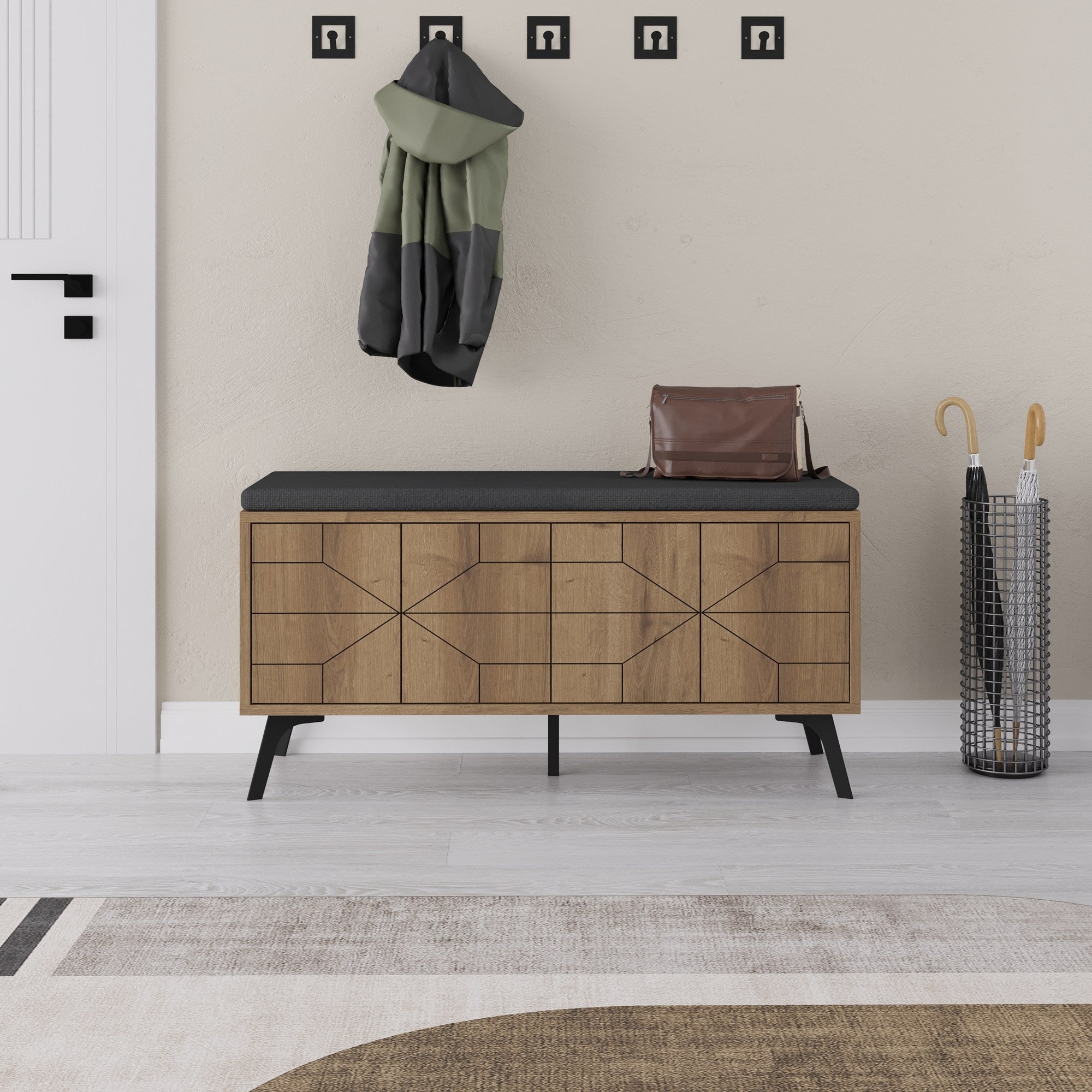 Sapateira estilosa, cor Hitit, 107 x 55 x 35 cm | Painel de partículas 100% revestido em melamina, pés de metal, dobradiças com fechamento suave | Solução de armazenamento durável e elegante