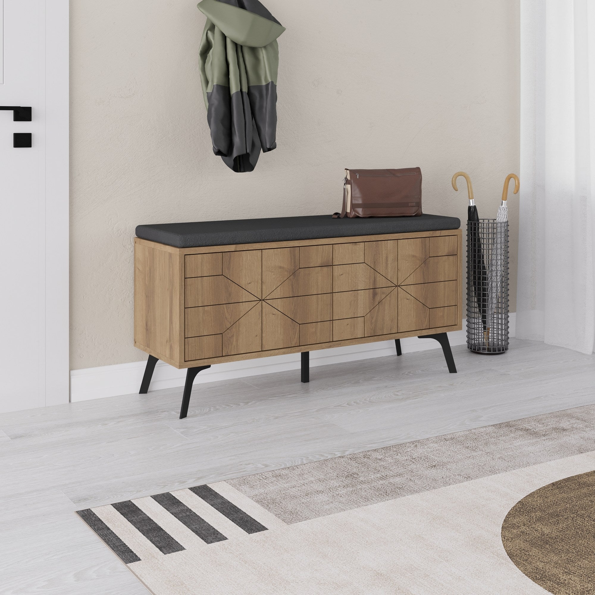 Sapateira estilosa, cor Hitit, 107 x 55 x 35 cm | Painel de partículas 100% revestido em melamina, pés de metal, dobradiças com fechamento suave | Solução de armazenamento durável e elegante