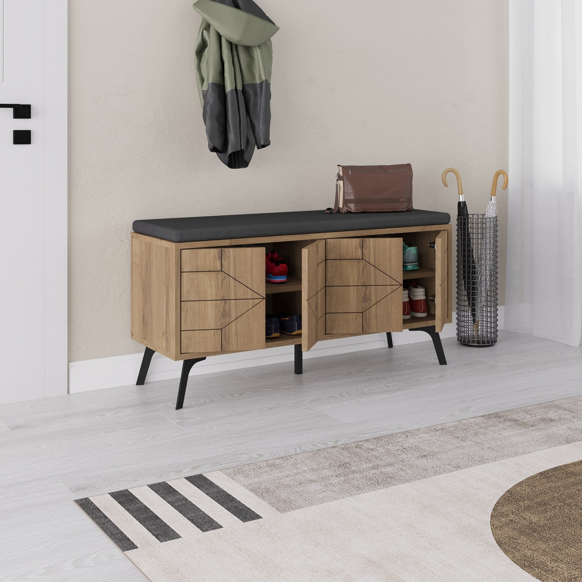 Sapateira estilosa, cor Hitit, 107 x 55 x 35 cm | Painel de partículas 100% revestido em melamina, pés de metal, dobradiças com fechamento suave | Solução de armazenamento durável e elegante