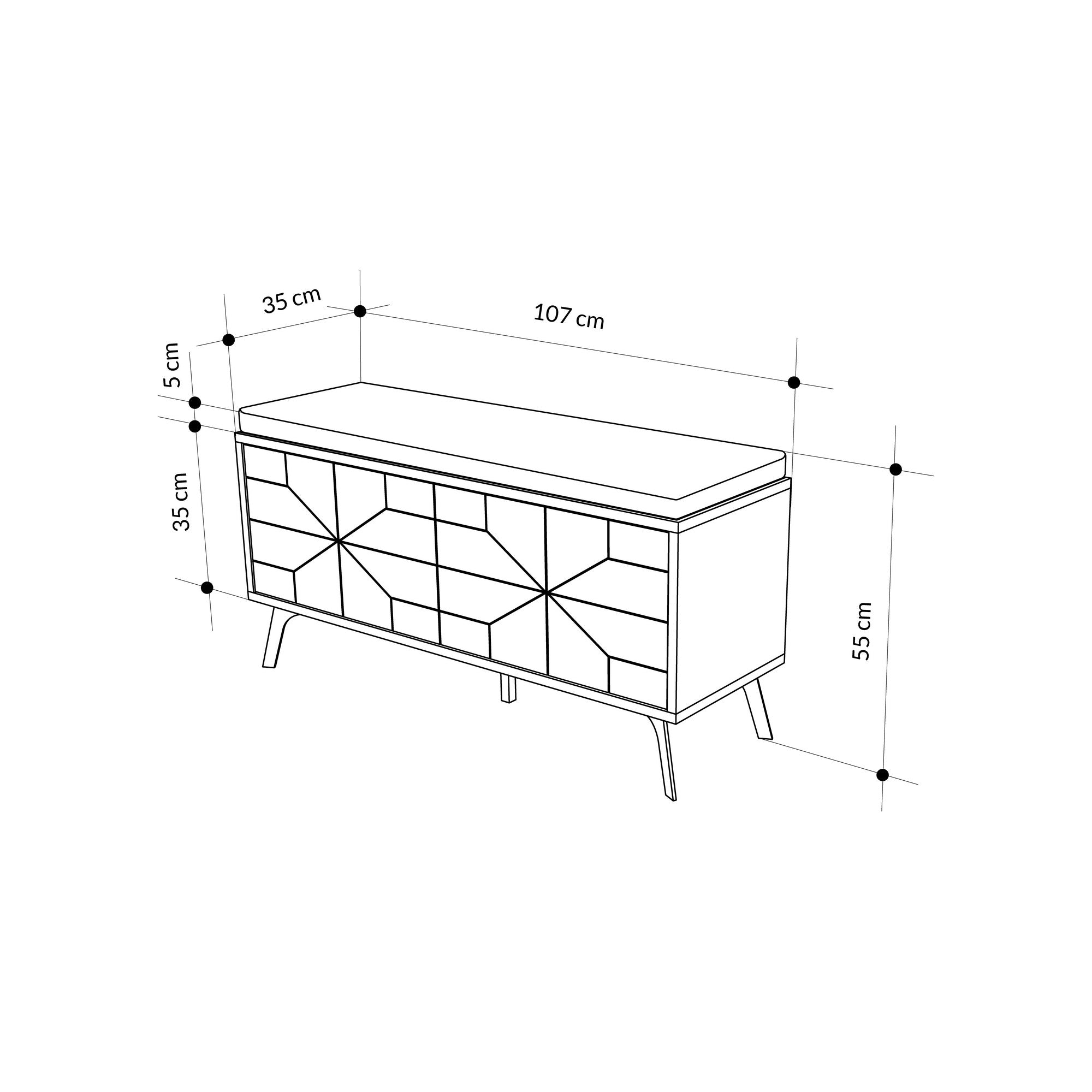 Sapateira estilosa, cor Hitit, 107 x 55 x 35 cm | Painel de partículas 100% revestido em melamina, pés de metal, dobradiças com fechamento suave | Solução de armazenamento durável e elegante