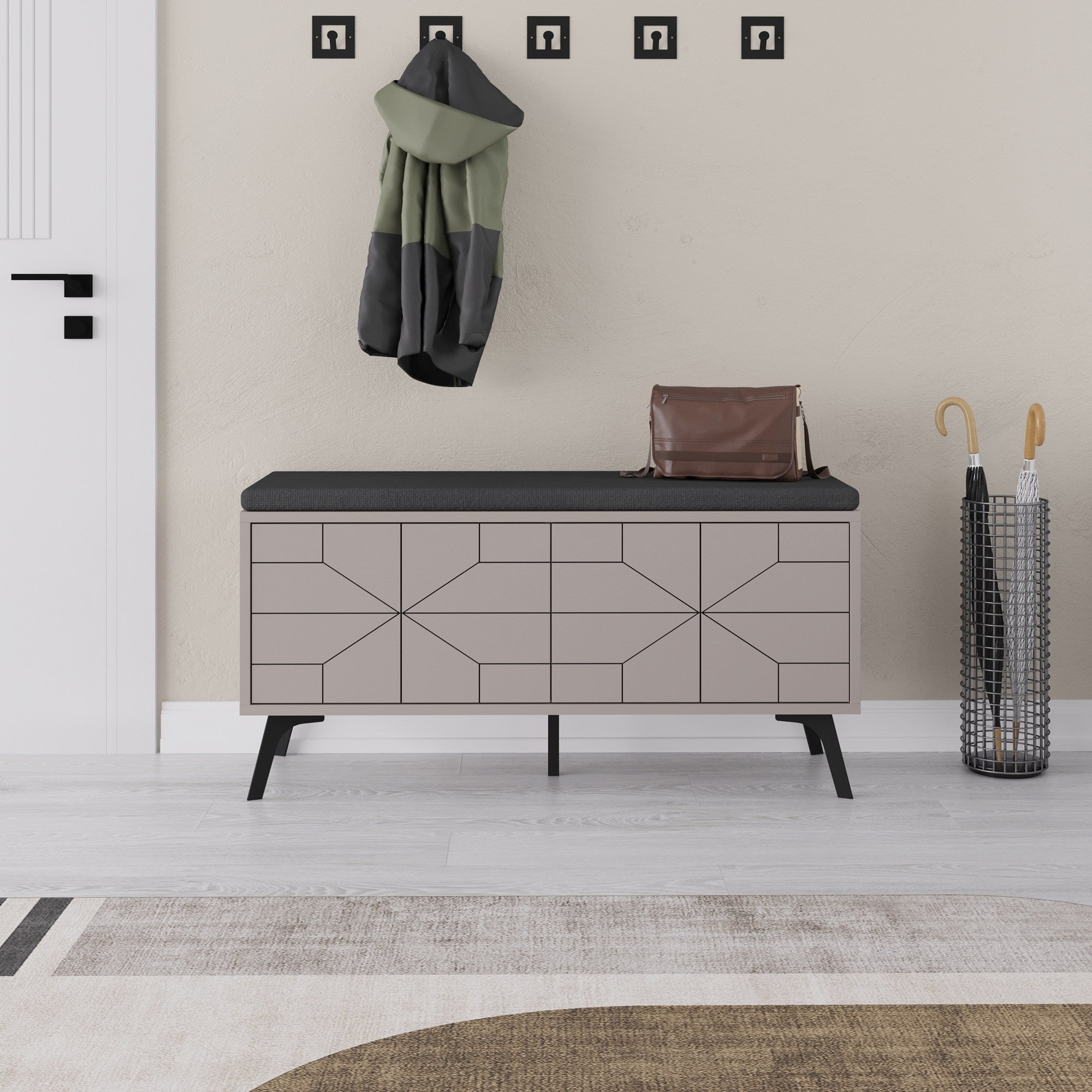 Sapateira Mocha Claro, 107 x 55 x 35 cm | Painel de partículas 100% revestido em melamina, pés de metal, dobradiças com fechamento suave | Solução de armazenamento elegante e funcional