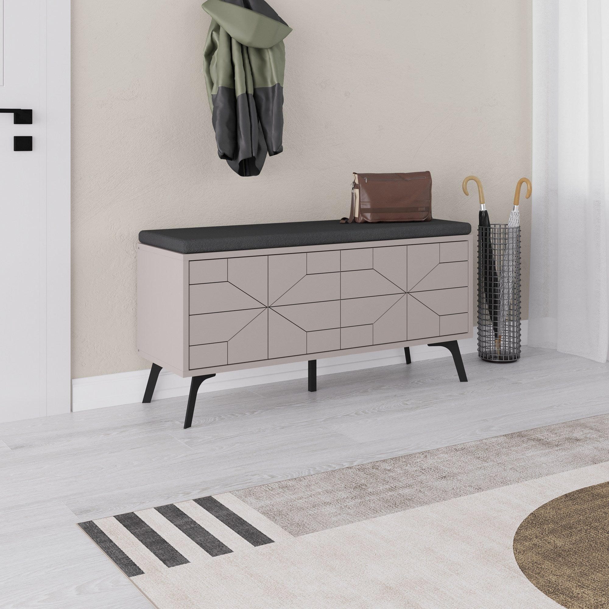 Sapateira Mocha Claro, 107 x 55 x 35 cm | Painel de partículas 100% revestido em melamina, pés de metal, dobradiças com fechamento suave | Solução de armazenamento elegante e funcional