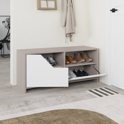 Sapateira estilosa, cor mocha claro e branco, 105 x 47 x 37 cm | 100% revestida em melamina, 18 mm de espessura, dobradiças de fechamento suave, capacidade para 80 kg, montável na parede