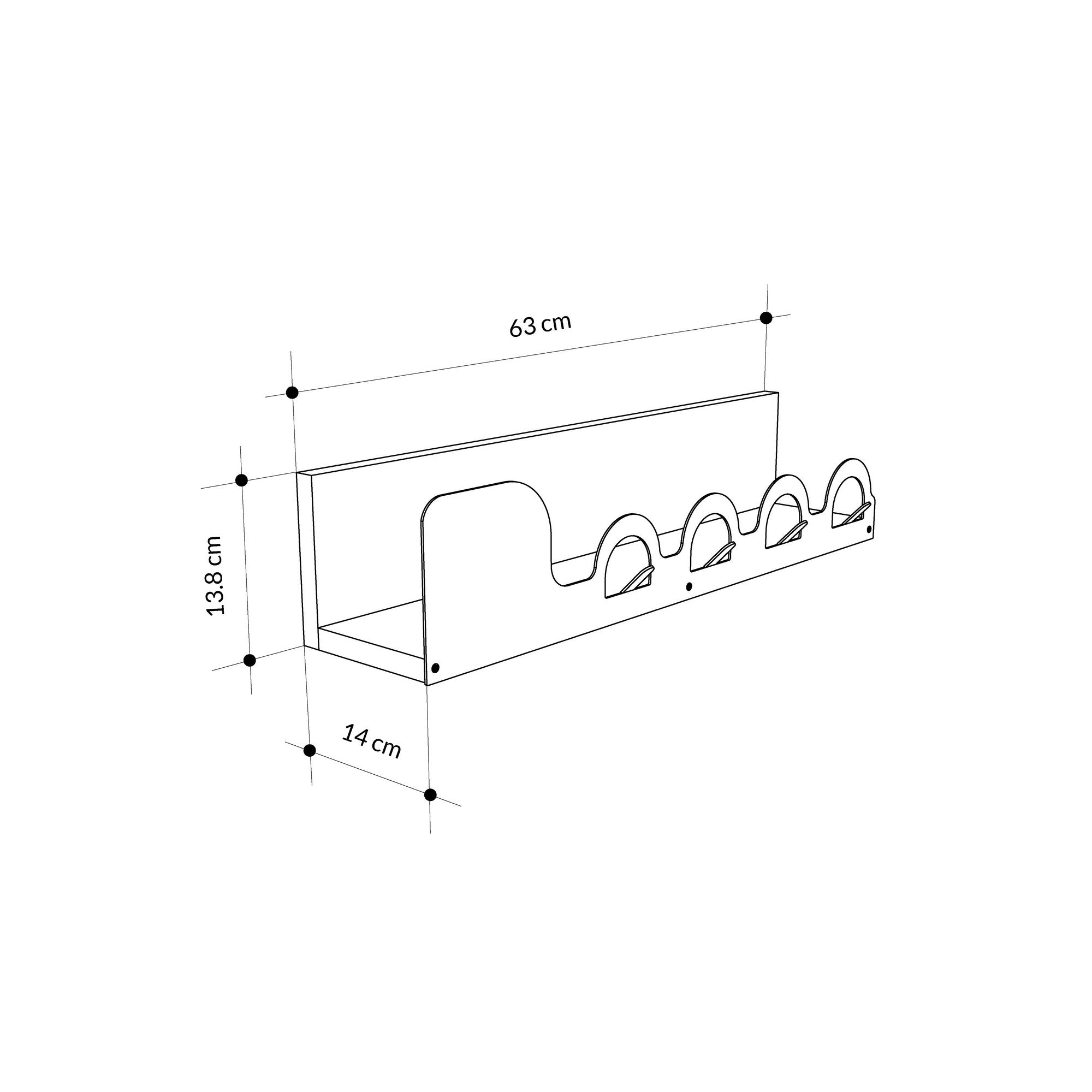 Cabide de metal durável, cor carvalho, 63 x 14 x 14 cm | 100% ferro tingido estático, capacidade de 5 kg | Design de parede para organização elegante