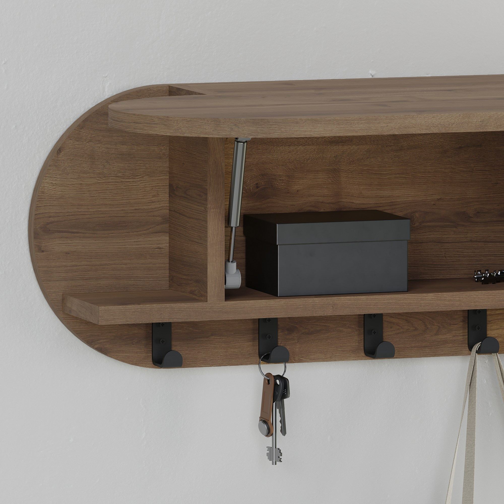 Cabide de parede estiloso, cor Hitit, 84 cm | Painel de partículas 100% revestido em melamina, ferro metálico | Dobradiças com fechamento suave, capacidade para 5 kg