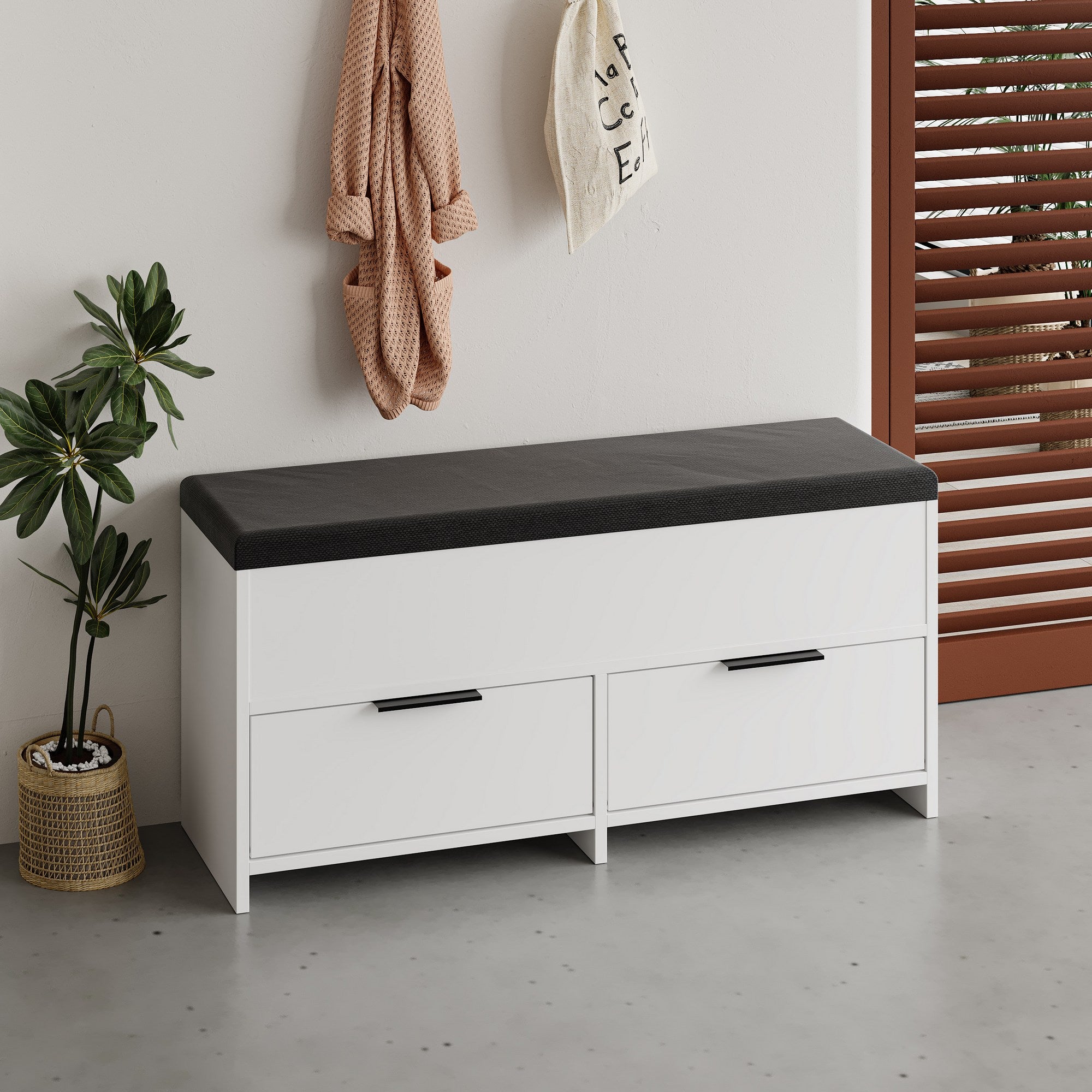 Elegante sapateira branca, 106 x 50 x 34 cm | Painel de partículas 100% revestido em melamina, dobradiças com fechamento suave | Solução de armazenamento durável e elegante para qualquer entrada