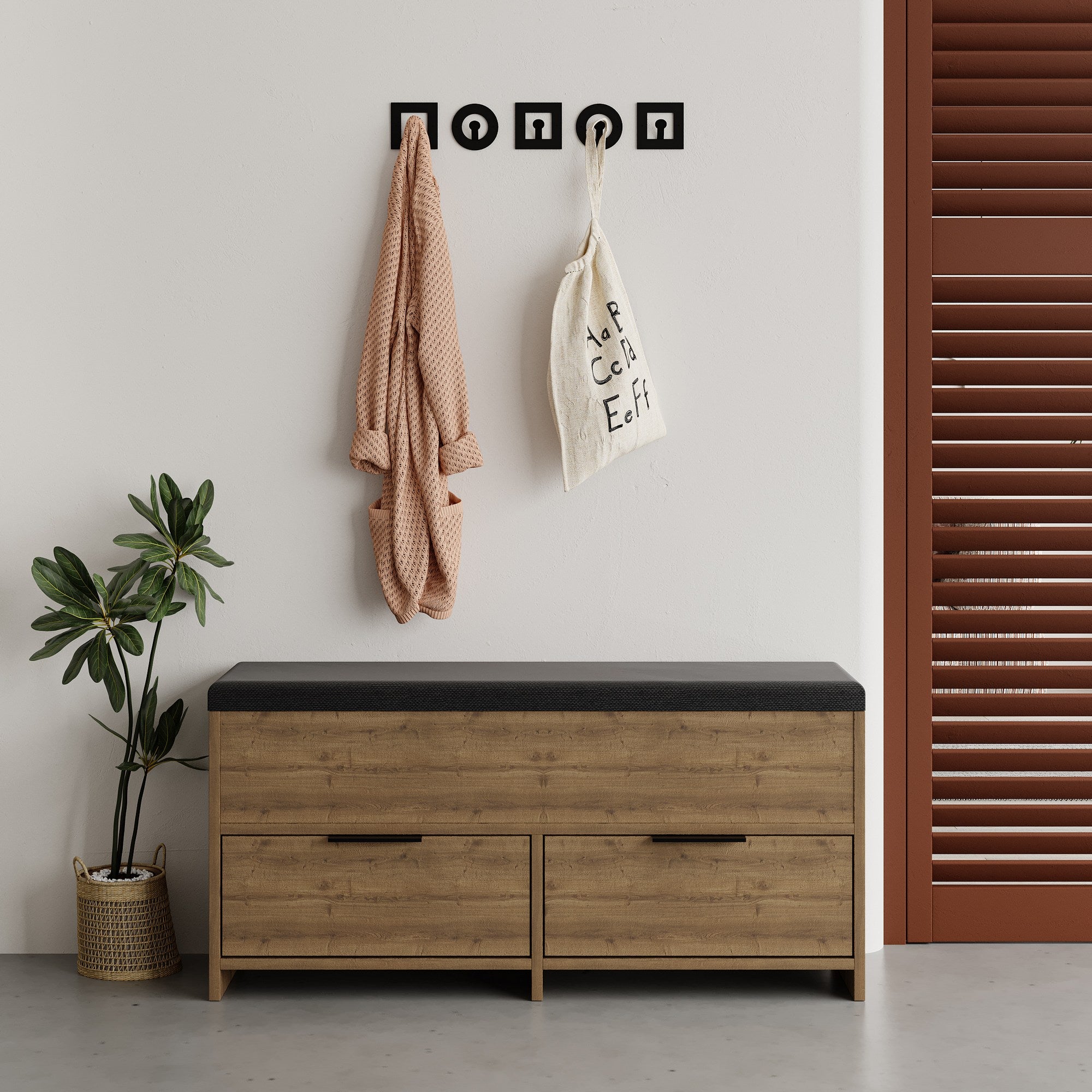 Sapateira estilosa, cor Hitit, 106 x 50 x 34 cm | Painel de partículas 100% revestido em melamina, dobradiças com fechamento suave | Solução de armazenamento durável e funcional