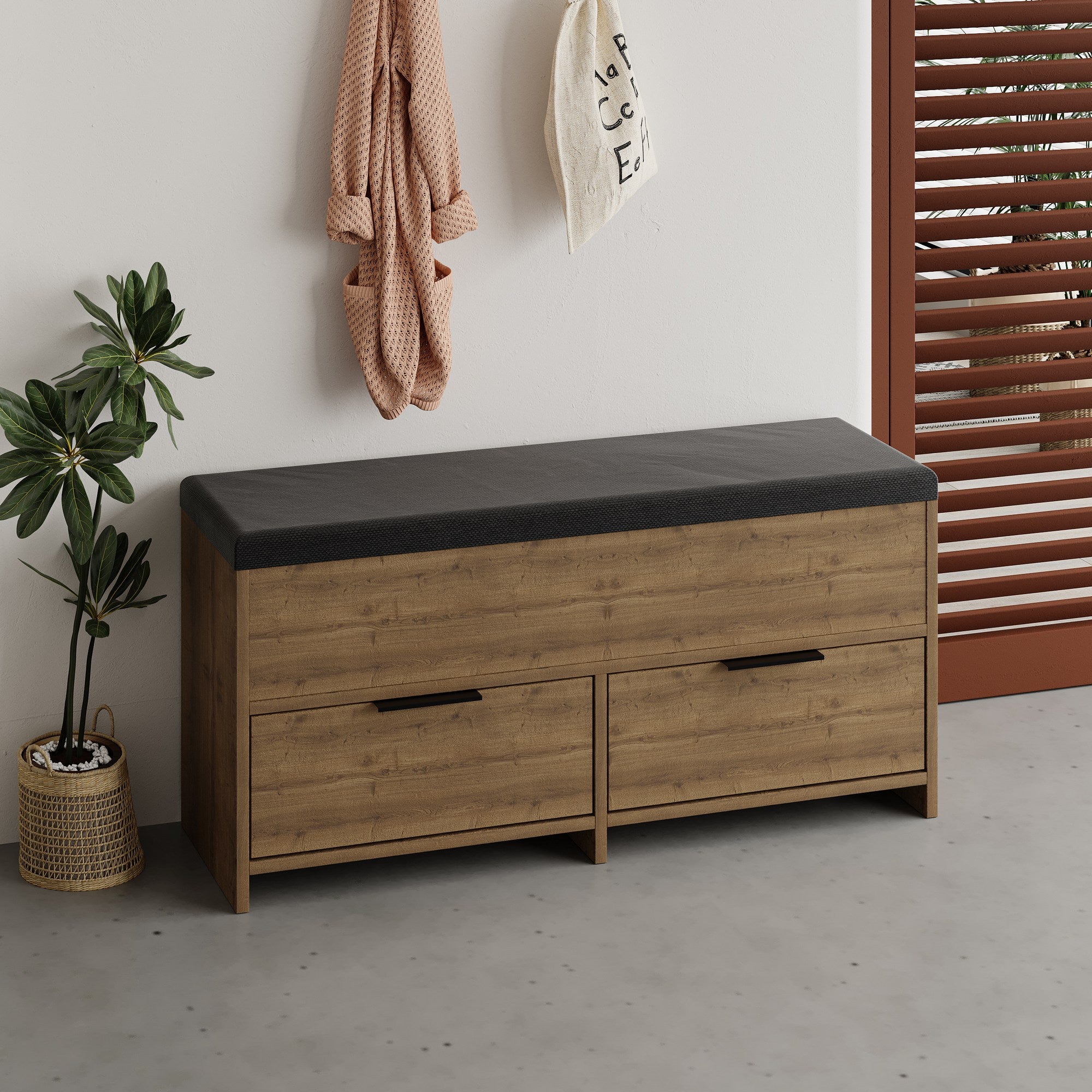 Sapateira estilosa, cor Hitit, 106 x 50 x 34 cm | Painel de partículas 100% revestido em melamina, dobradiças com fechamento suave | Solução de armazenamento durável e funcional
