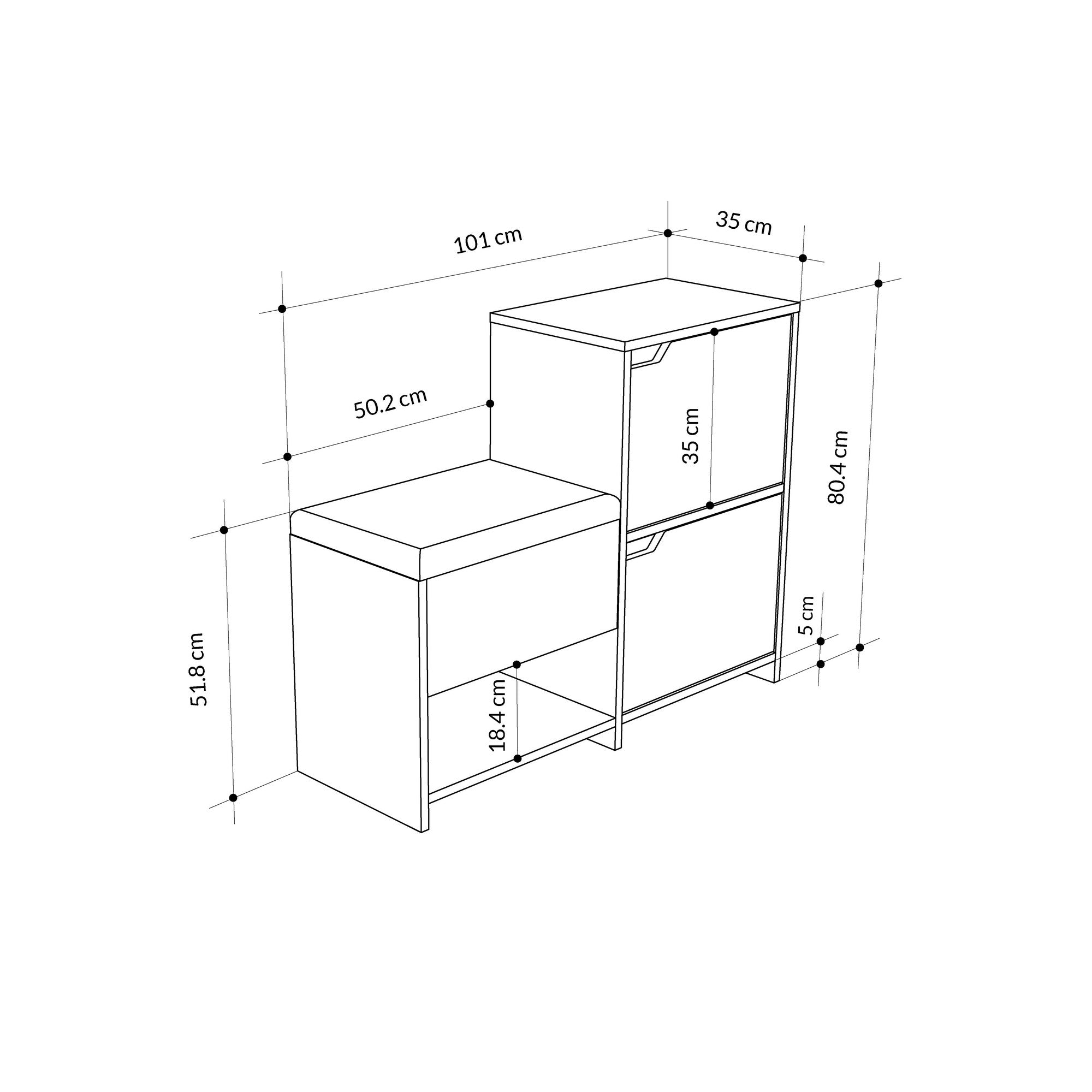 Sapateira estilosa, antracite e carvalho, 101,5 x 80,5 x 35,5 cm | 100% revestida em melamina, dobradiças de fechamento suave, capacidade para 80 kg | Design moderno para entrada