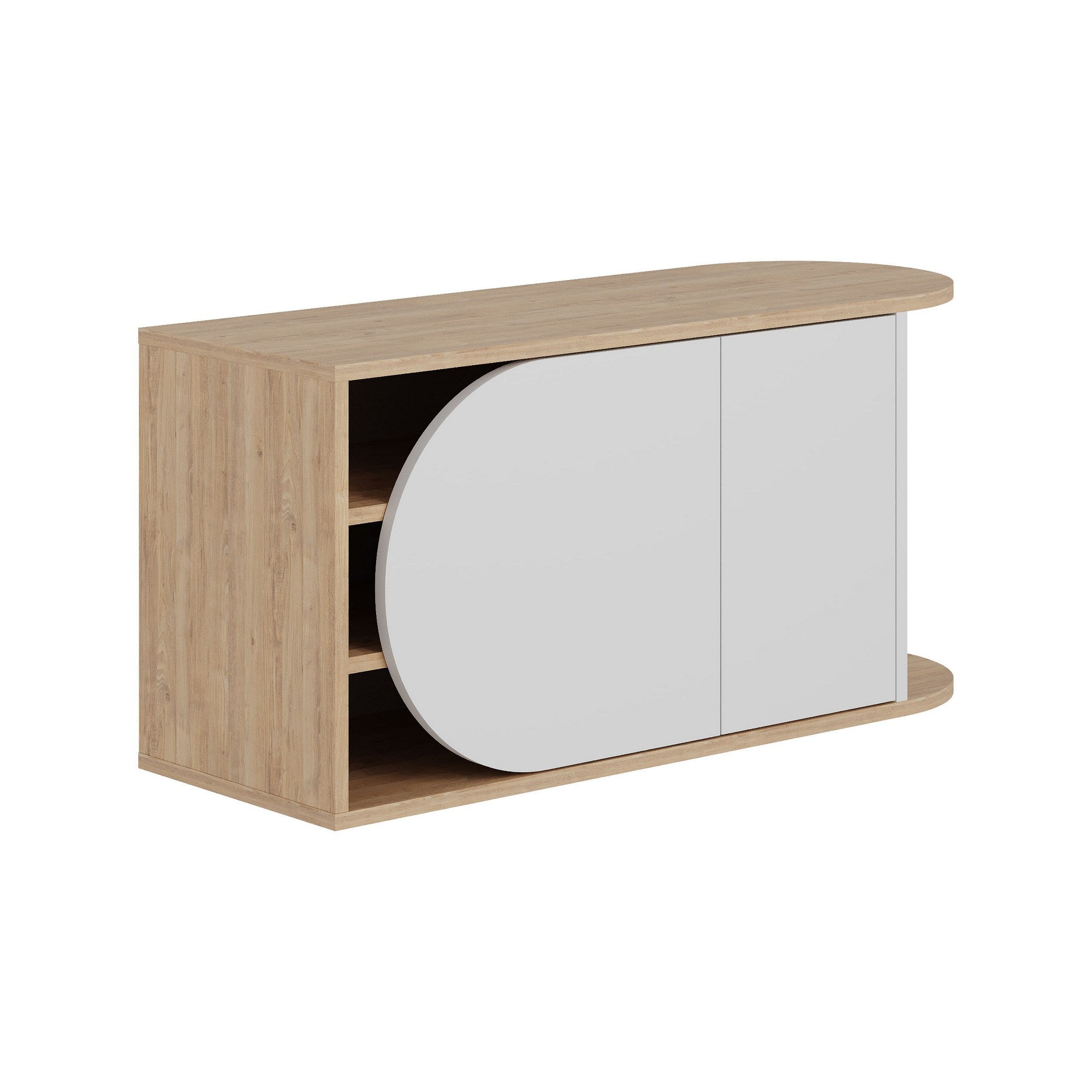 Sapateira estilosa, carvalho e branco, 104 x 50 x 37 cm | Painel de partículas 100% revestido em melamina, 18 mm de espessura | Dobradiças com fechamento suave, capacidade para 80 kg, design moderno