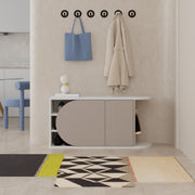Sapateira estilosa, cor mocha claro e branco, 104 x 50 x 37 cm | Painel de partículas 100% revestido em melamina, 18 mm de espessura | Dobradiças com fechamento suave, capacidade para 80 kg