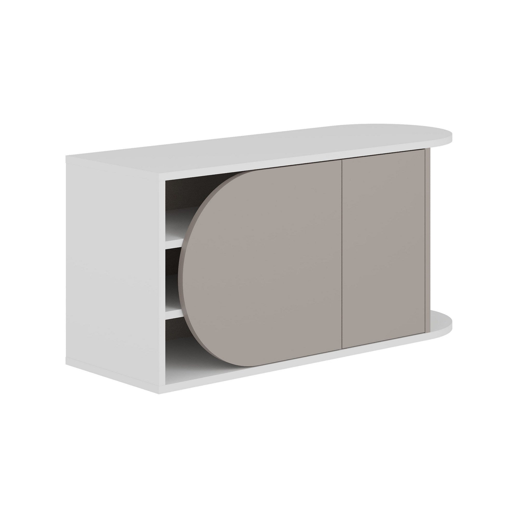 Sapateira estilosa, cor mocha claro e branco, 104 x 50 x 37 cm | Painel de partículas 100% revestido em melamina, 18 mm de espessura | Dobradiças com fechamento suave, capacidade para 80 kg