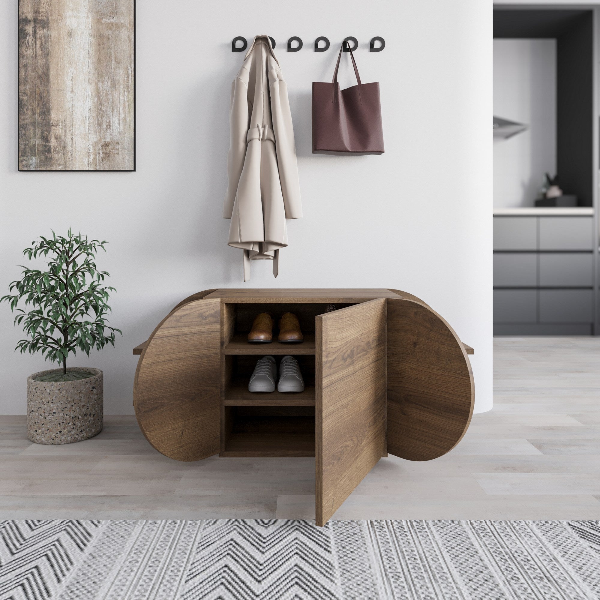 Sapateira estilosa, cor Hitit, 110 x 50 x 40,4 cm | Painel de partículas 100% revestido em melamina, 18 mm de espessura | Dobradiças com fechamento suave, capacidade para 80 kg, design moderno