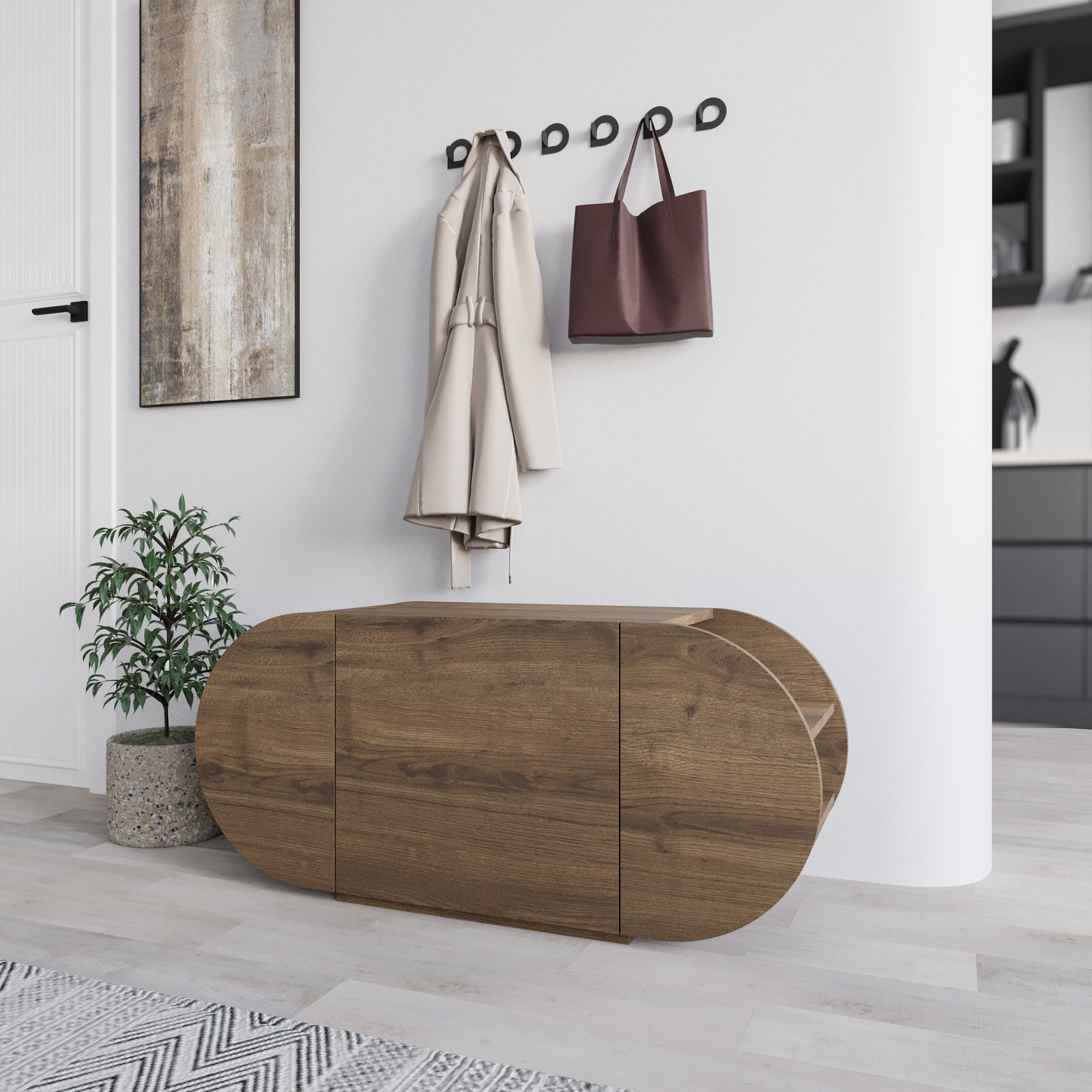 Sapateira estilosa, cor Hitit, 110 x 50 x 40,4 cm | Painel de partículas 100% revestido em melamina, 18 mm de espessura | Dobradiças com fechamento suave, capacidade para 80 kg, design moderno