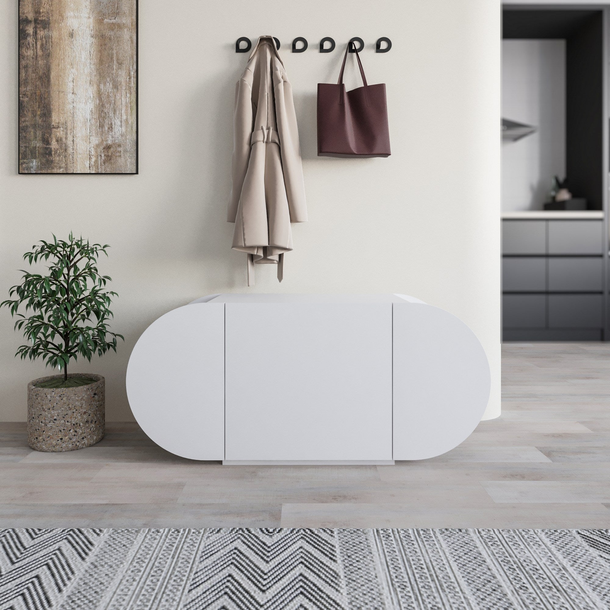 Elegante sapateira branca, 110 cm x 50 cm x 40,4 cm | Painel de partículas 100% revestido em melamina, 18 mm de espessura | Dobradiças de fechamento suave, capacidade para 80 kg, design moderno
