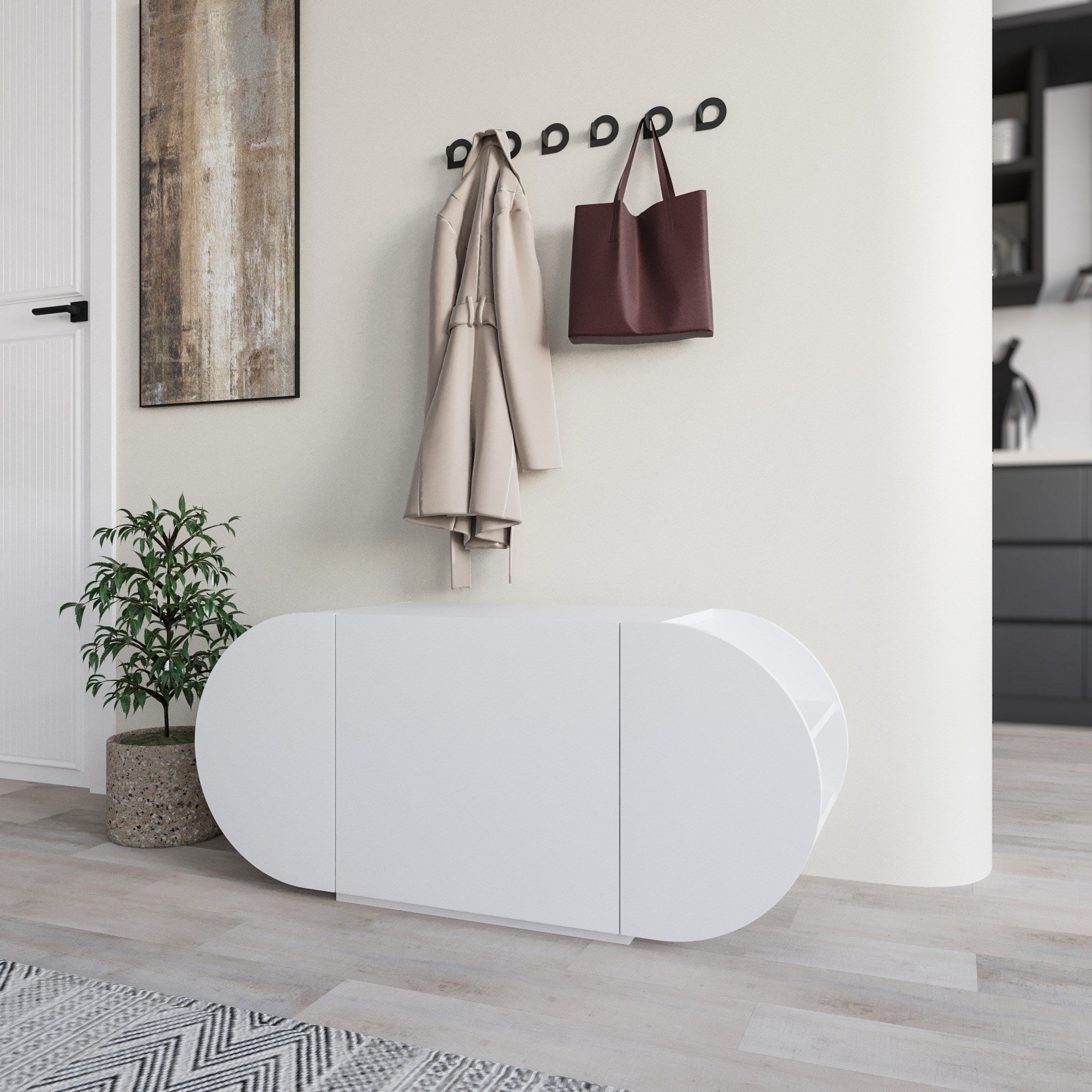 Elegante sapateira branca, 110 cm x 50 cm x 40,4 cm | Painel de partículas 100% revestido em melamina, 18 mm de espessura | Dobradiças de fechamento suave, capacidade para 80 kg, design moderno