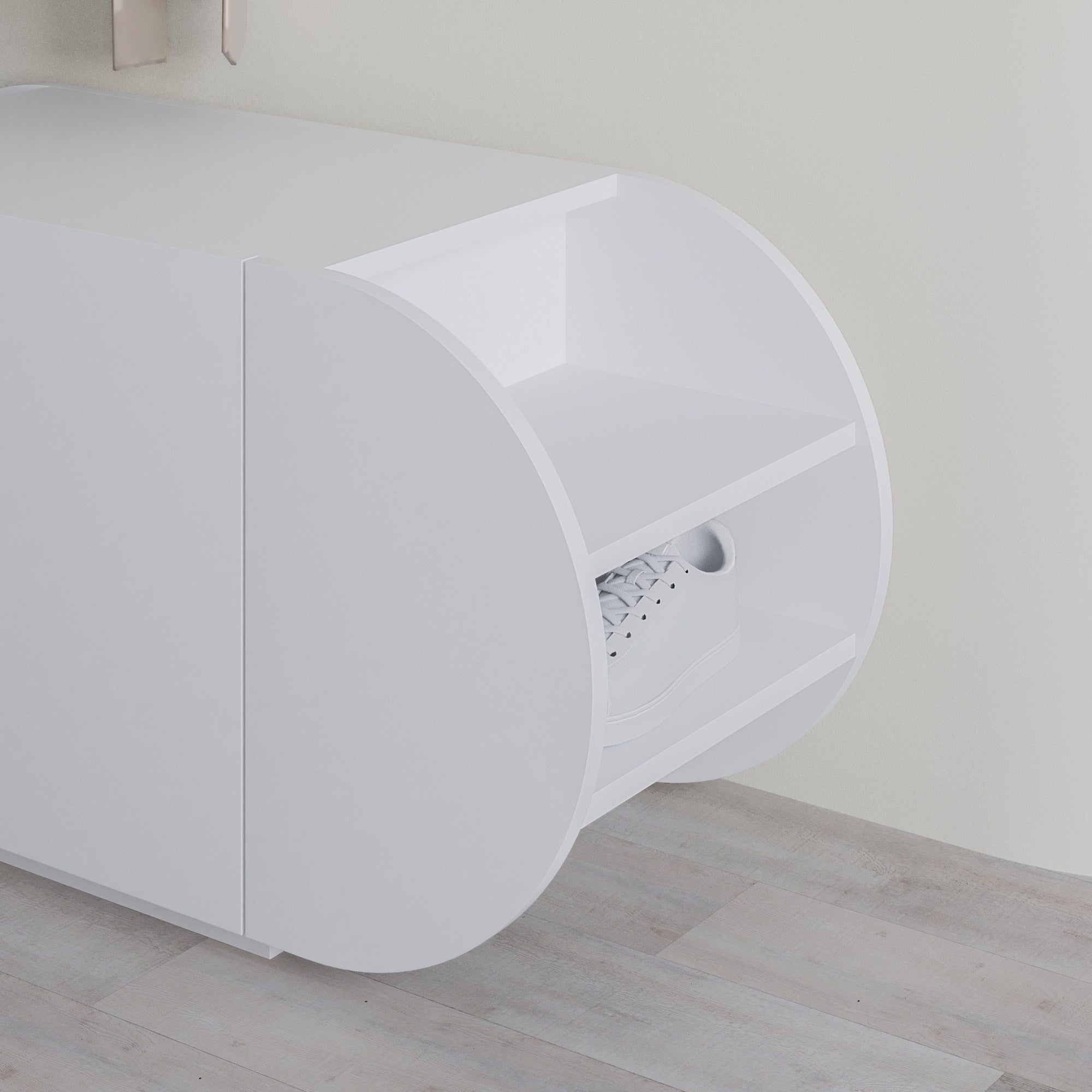 Elegante sapateira branca, 110 cm x 50 cm x 40,4 cm | Painel de partículas 100% revestido em melamina, 18 mm de espessura | Dobradiças de fechamento suave, capacidade para 80 kg, design moderno