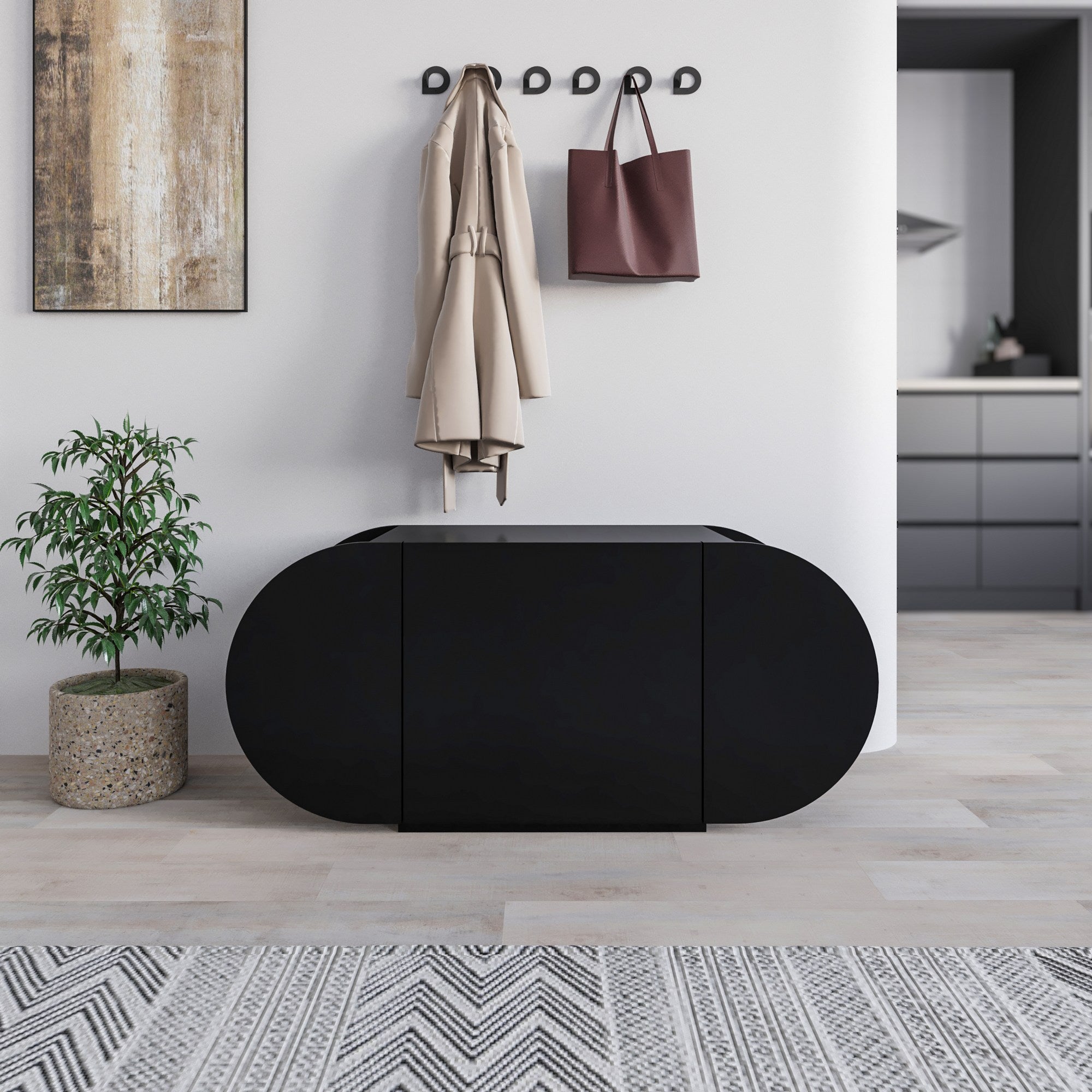 Elegante sapateira preta, 110 cm x 50 cm x 40,4 cm | Painel de partículas 100% revestido em melamina, 18 mm de espessura | Dobradiças de fechamento suave, capacidade para 80 kg, design moderno