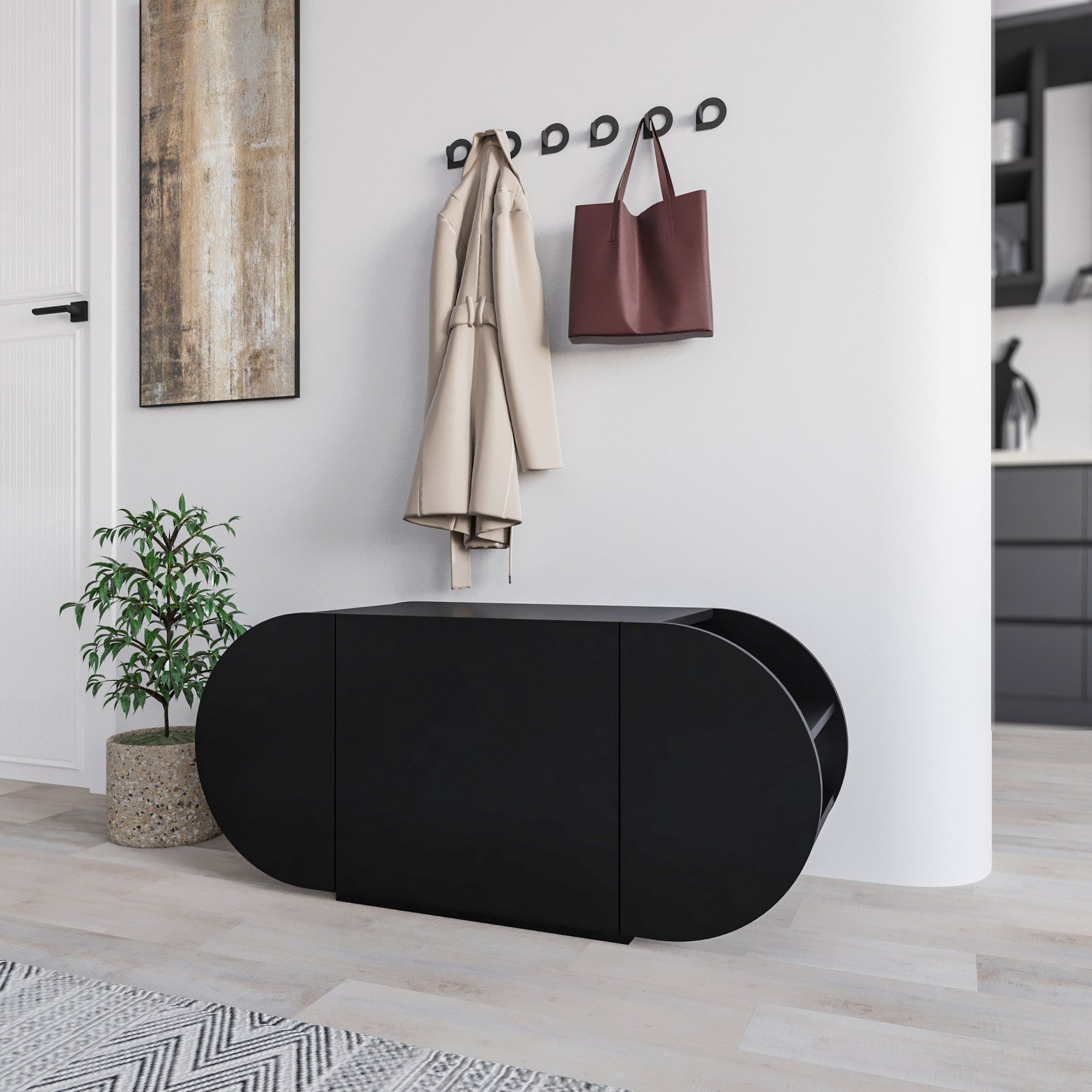 Elegante sapateira preta, 110 cm x 50 cm x 40,4 cm | Painel de partículas 100% revestido em melamina, 18 mm de espessura | Dobradiças de fechamento suave, capacidade para 80 kg, design moderno