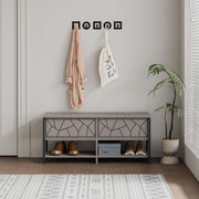 Sapateira estilosa, cor mocha claro, 105 x 47 x 37 cm | Painel de partículas 100% revestido em melamina, 18 mm de espessura, pés de metal, montagem na parede, prateleiras amplas