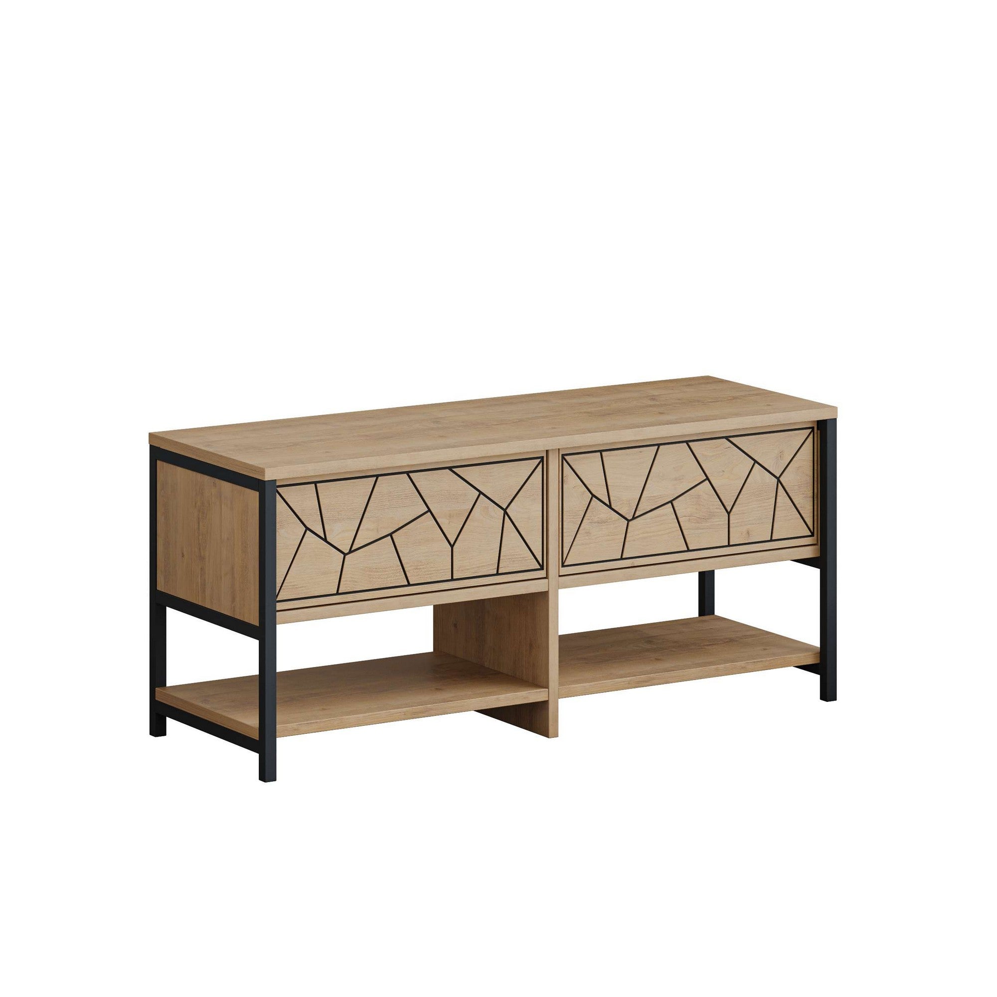 Sapateira com pés de metal, safira e carvalho, 105 x 47 x 37 cm | Painel de partículas 100% revestido de melamina, 18 mm de espessura | Solução de armazenamento elegante e montável na parede