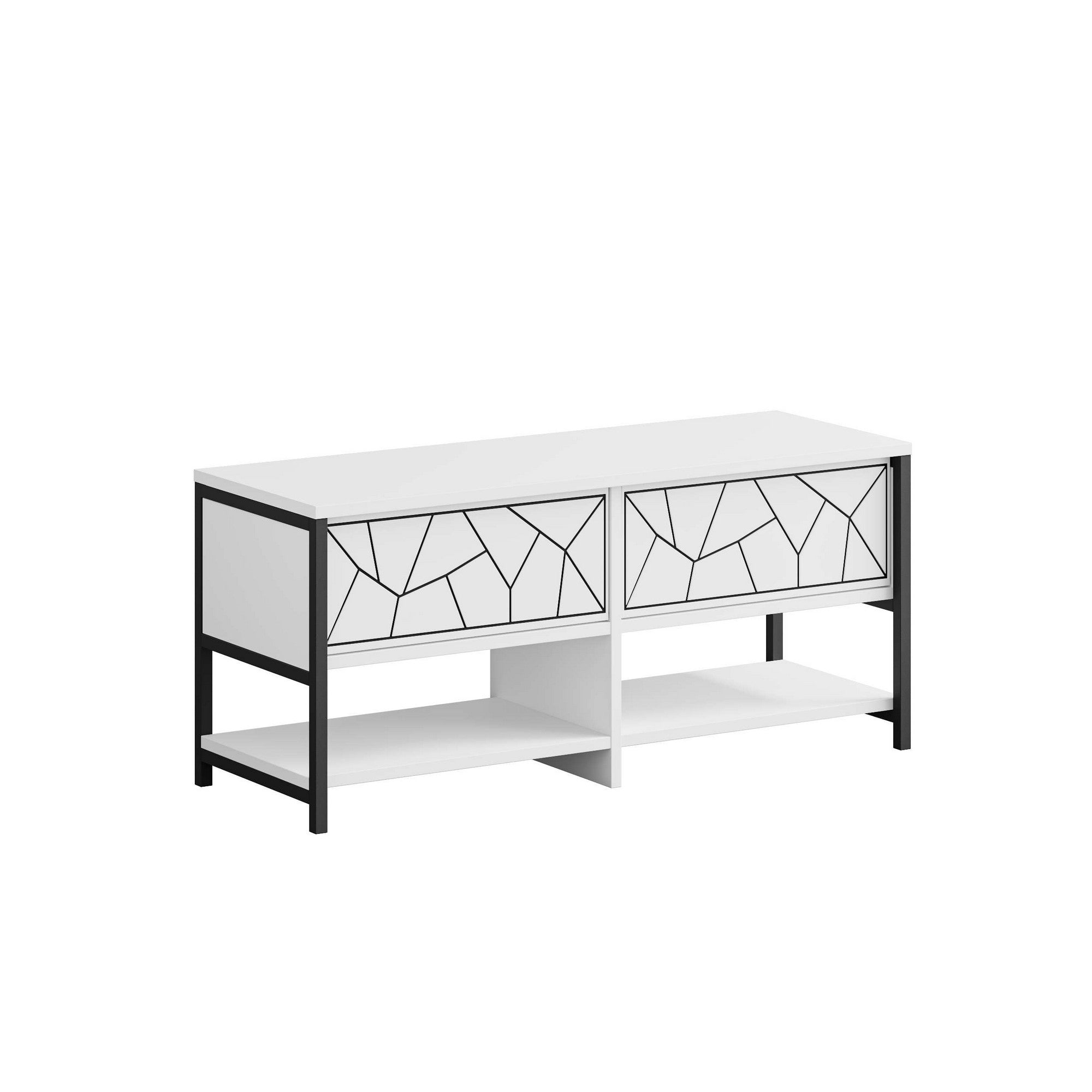 Elegante sapateira branca, 105 cm de largura, 47 cm de altura, 37 cm de profundidade | 100% revestida em melamina, pés de metal, montável na parede, várias prateleiras | Solução de armazenamento moderna